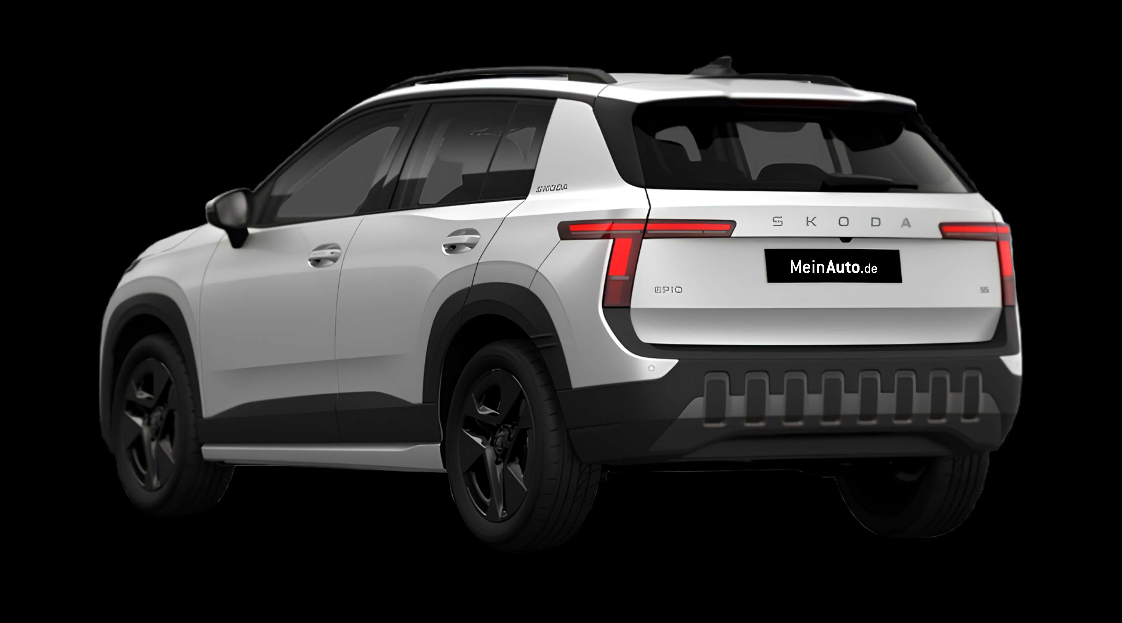 Schräge Heckansicht eines Skoda Epiq, freigestellt