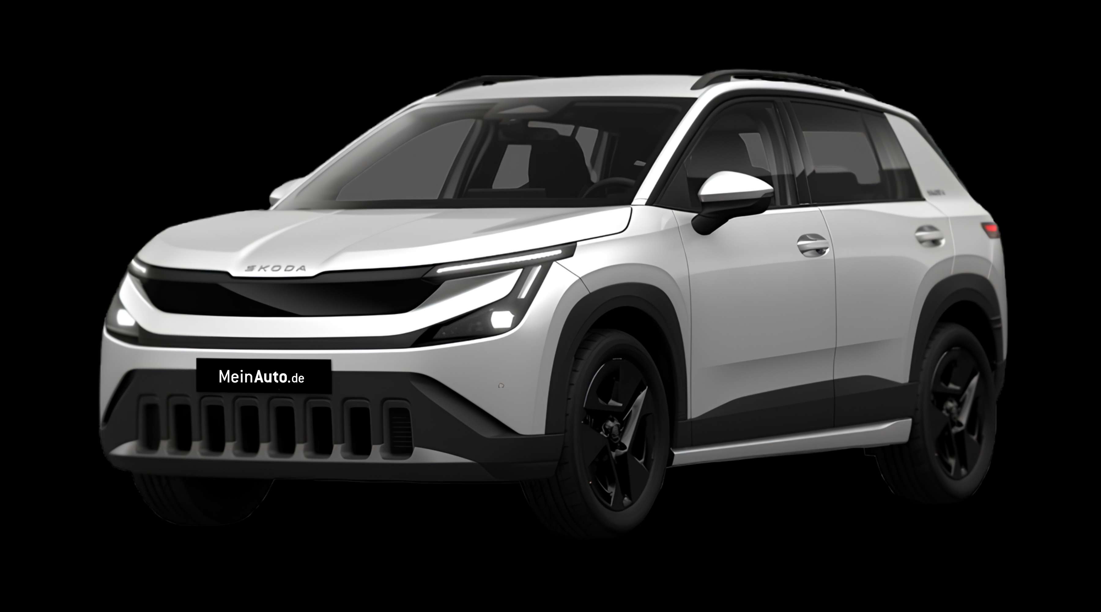Schräge Frontansicht eines Skoda Epiq, freigestellt