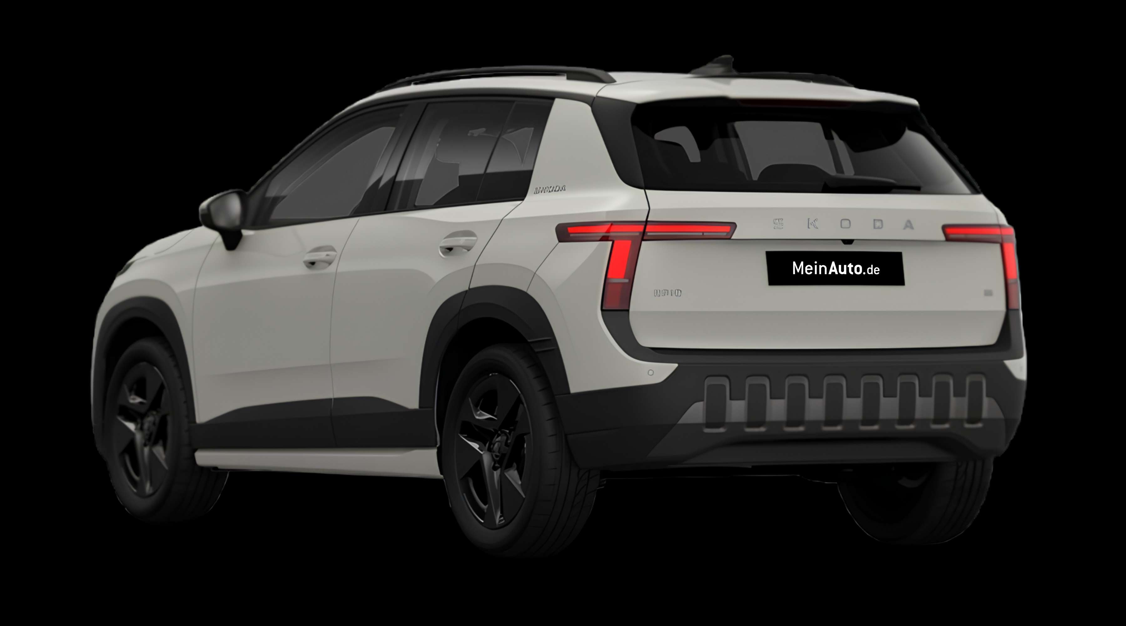 Schräge Heckansicht eines Skoda Epiq, freigestellt