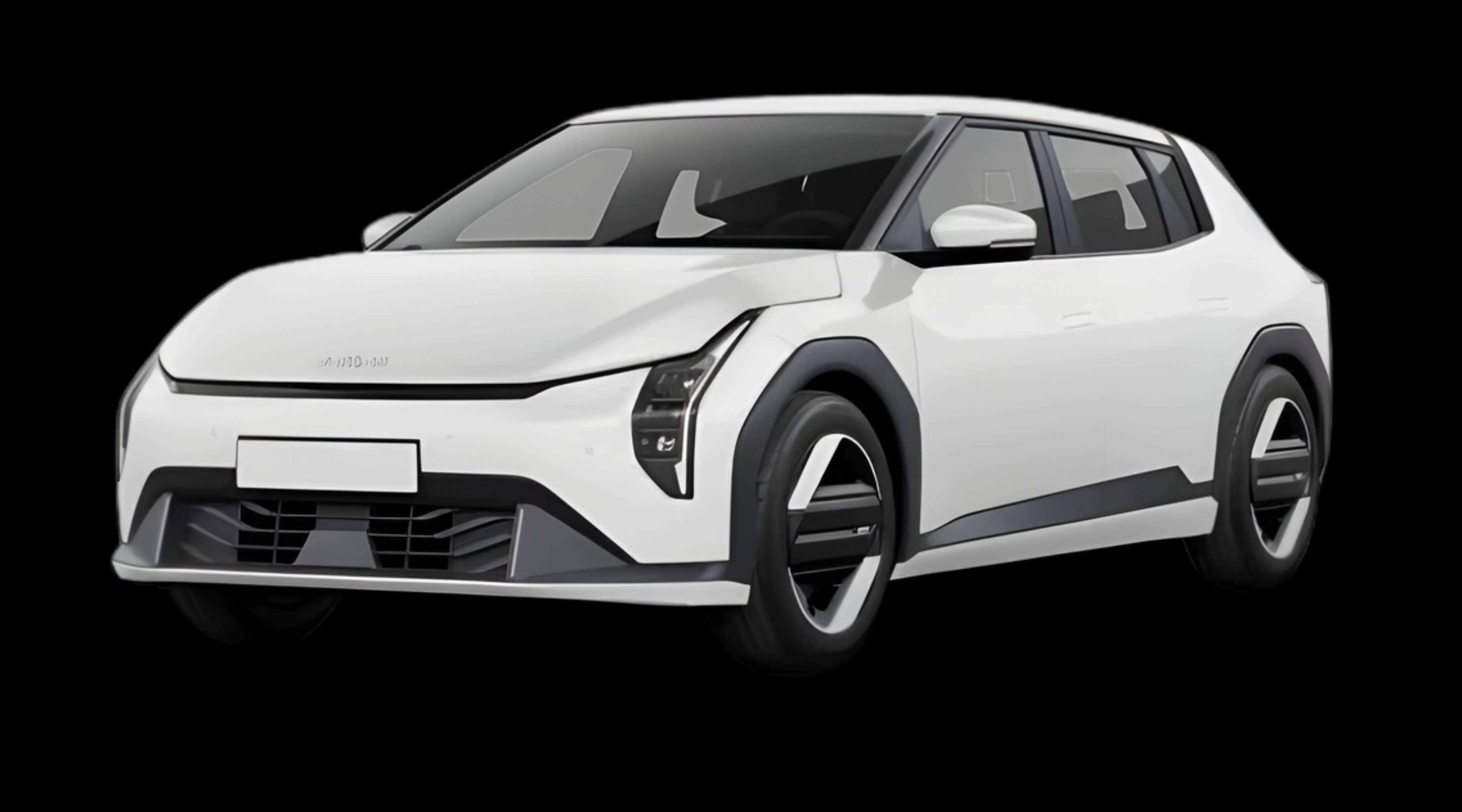 Schräge Frontansicht eines Kia EV4, freigestellt