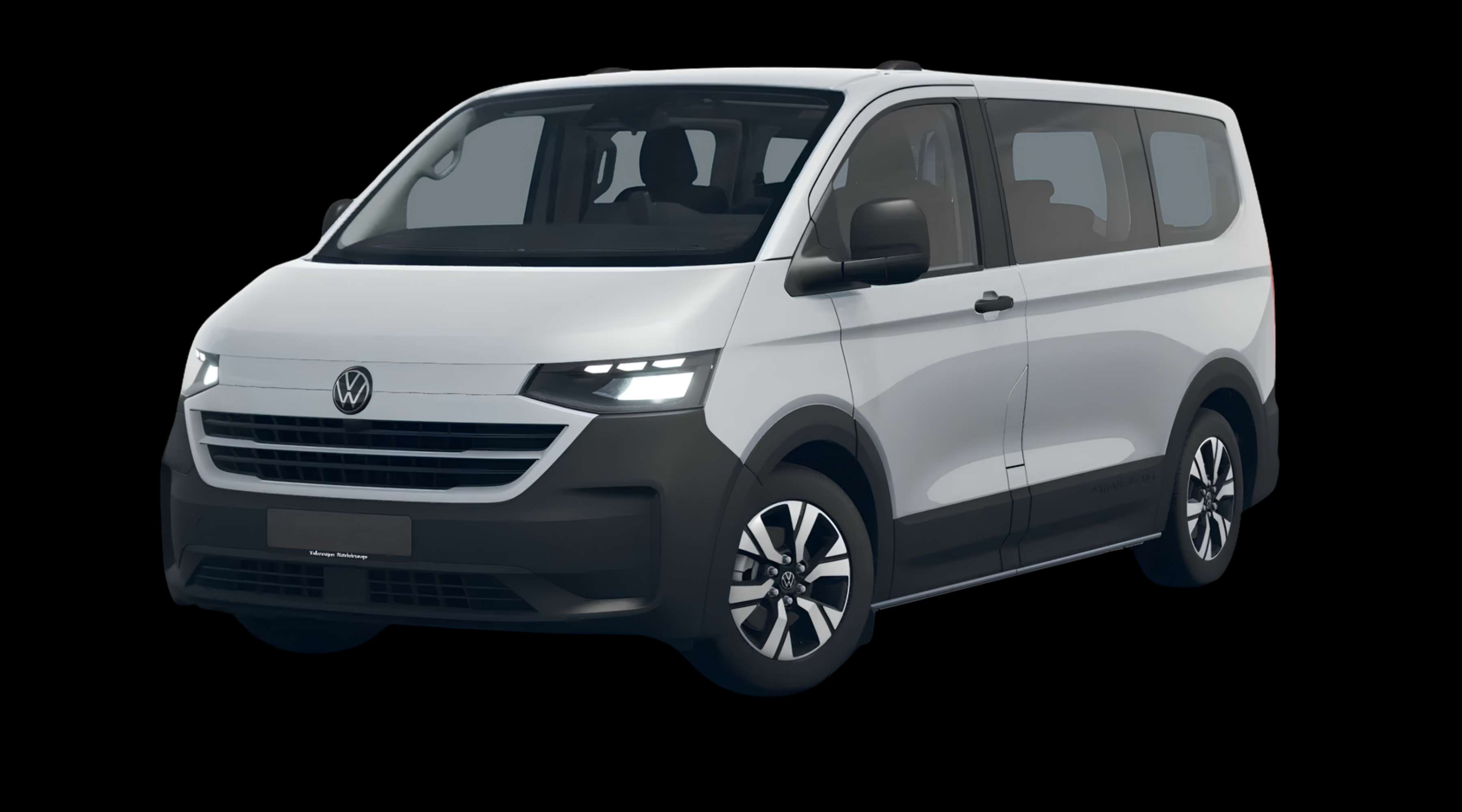 Schräge Frontansicht eines Volkswagen e-Transporter, freigestellt
