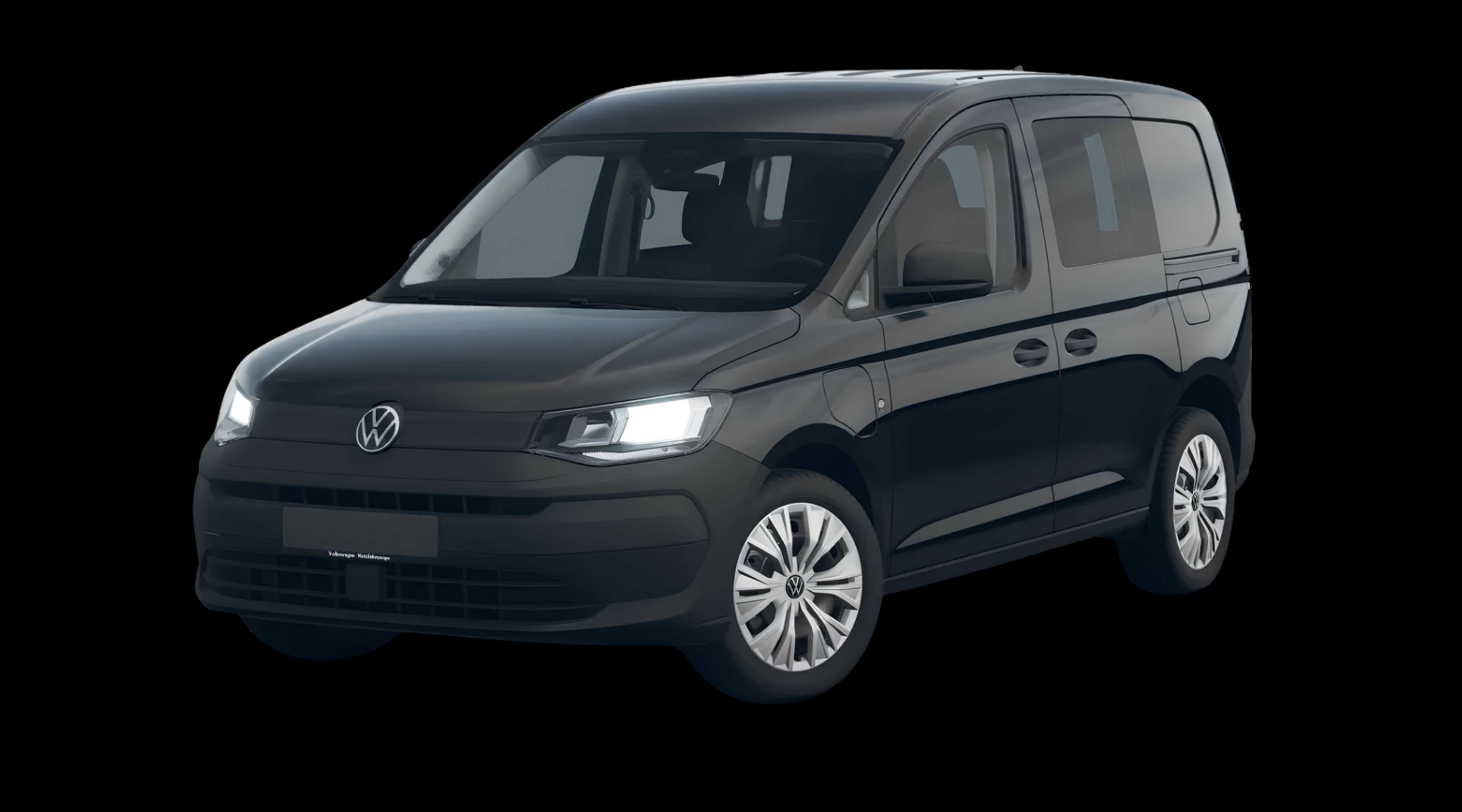 Schräge Frontansicht eines Volkswagen Caddy, freigestellt