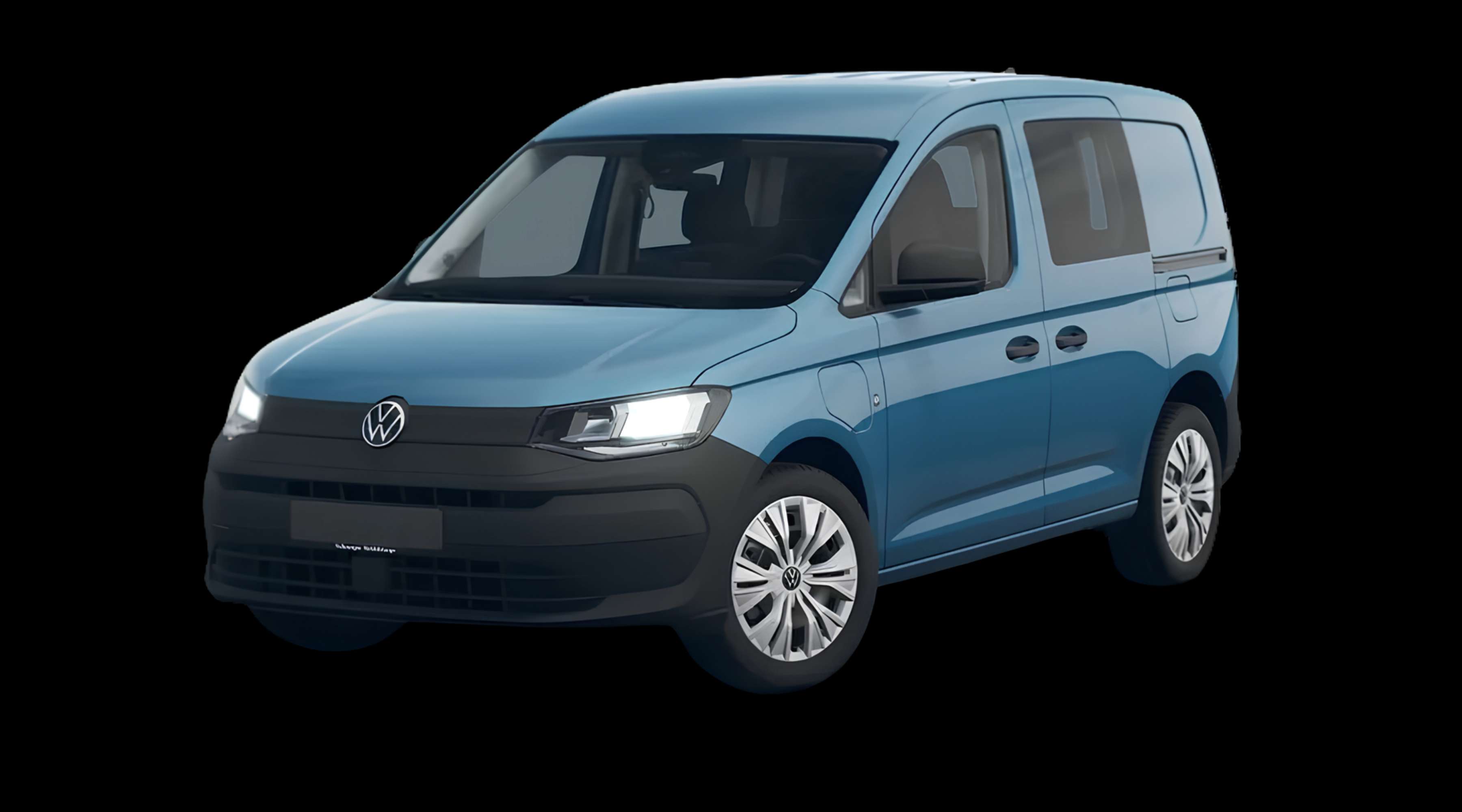 Schräge Frontansicht eines Volkswagen Caddy, freigestellt