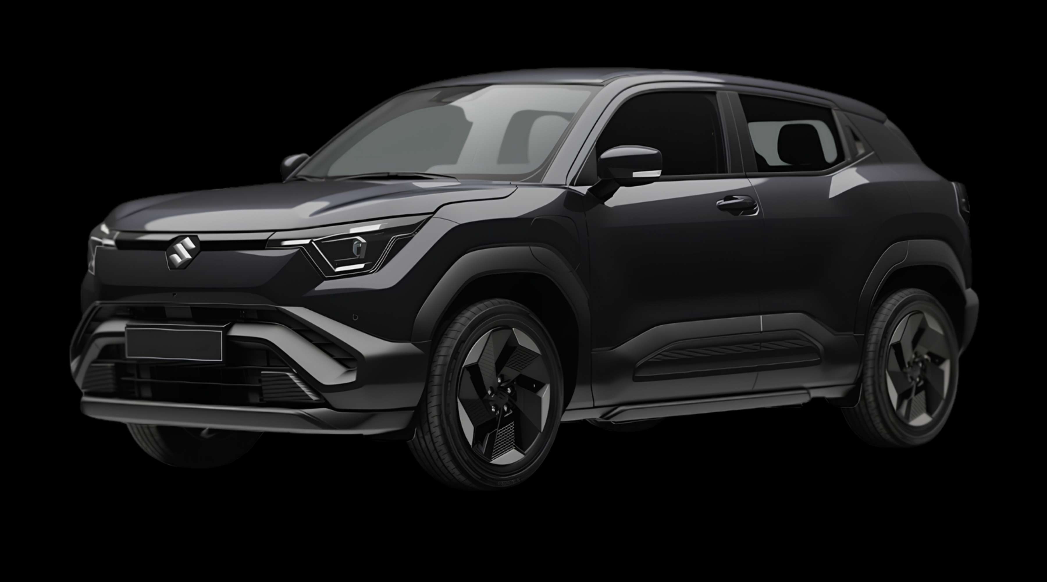 Schräge Frontansicht eines Suzuki e Vitara, freigestellt