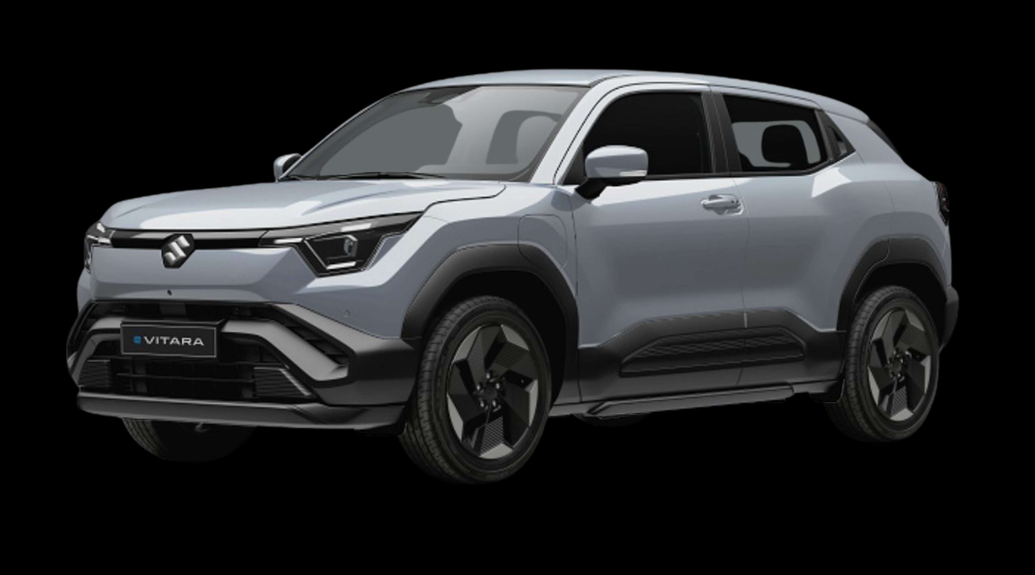 Schräge Frontansicht eines Suzuki e Vitara, freigestellt
