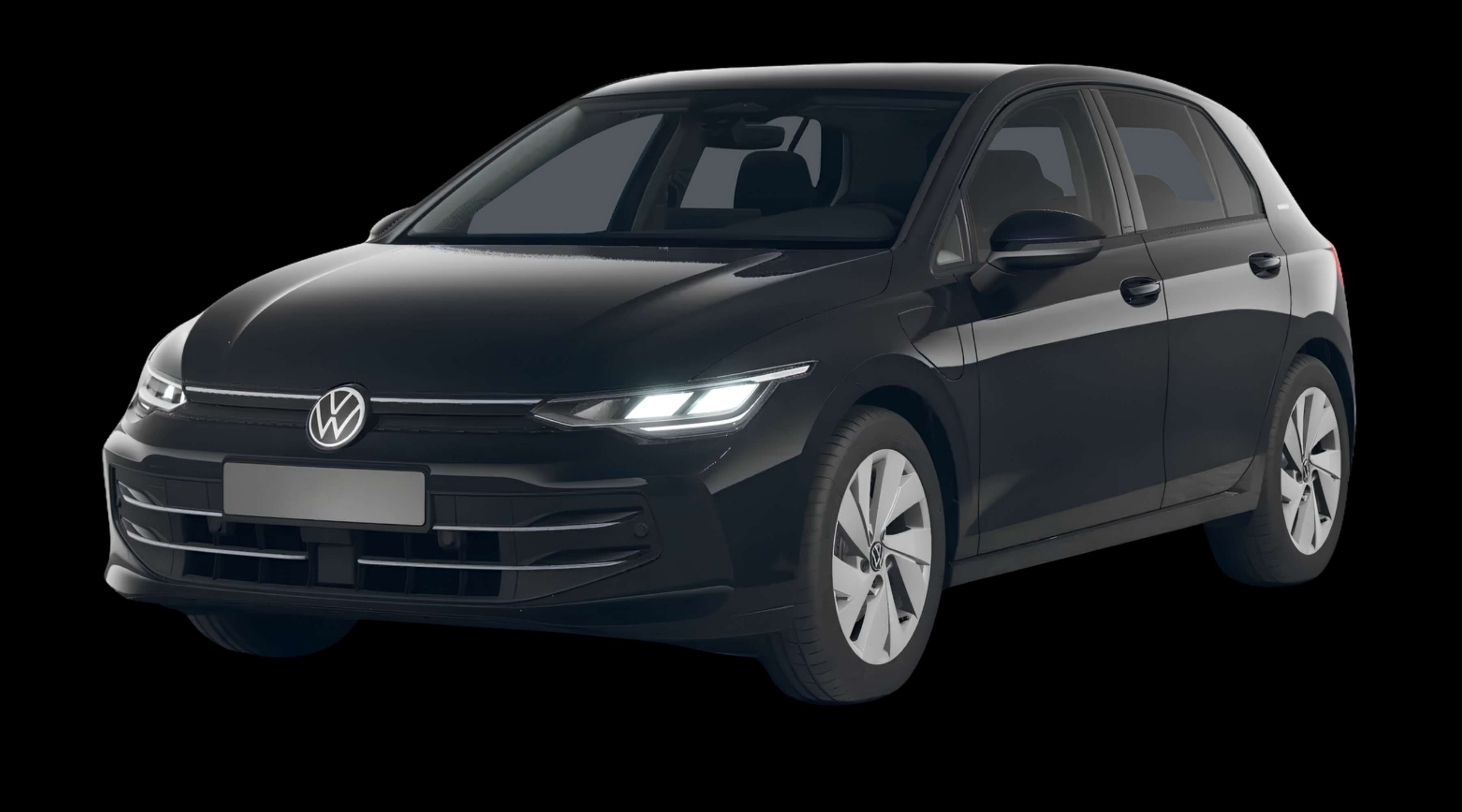 Schräge Frontansicht eines Volkswagen Golf, freigestellt