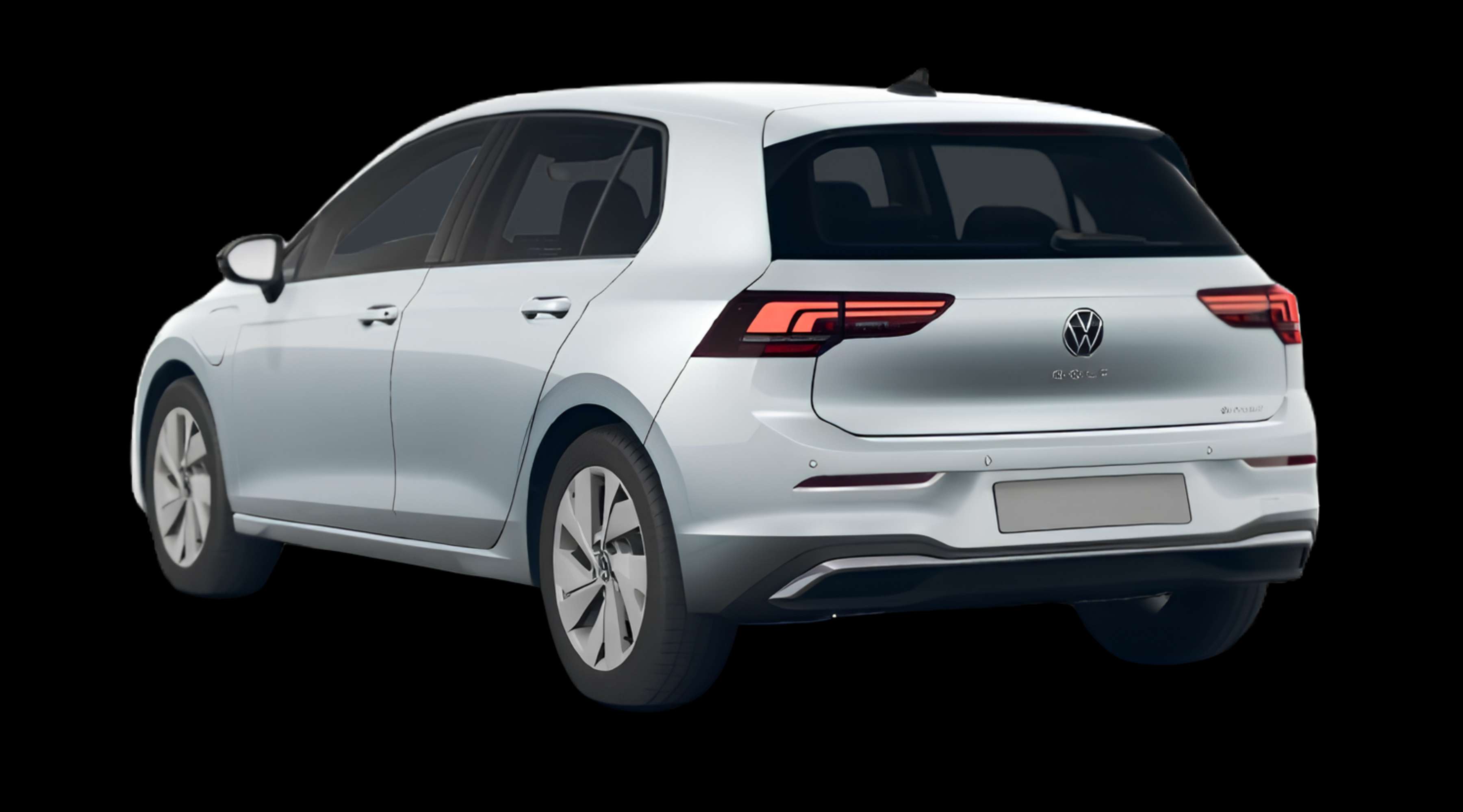 Schräge Heckansicht eines Volkswagen Golf, freigestellt