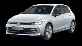 Schräge Frontansicht auf einen Volkswagen Golf ENERGY, freigestellt