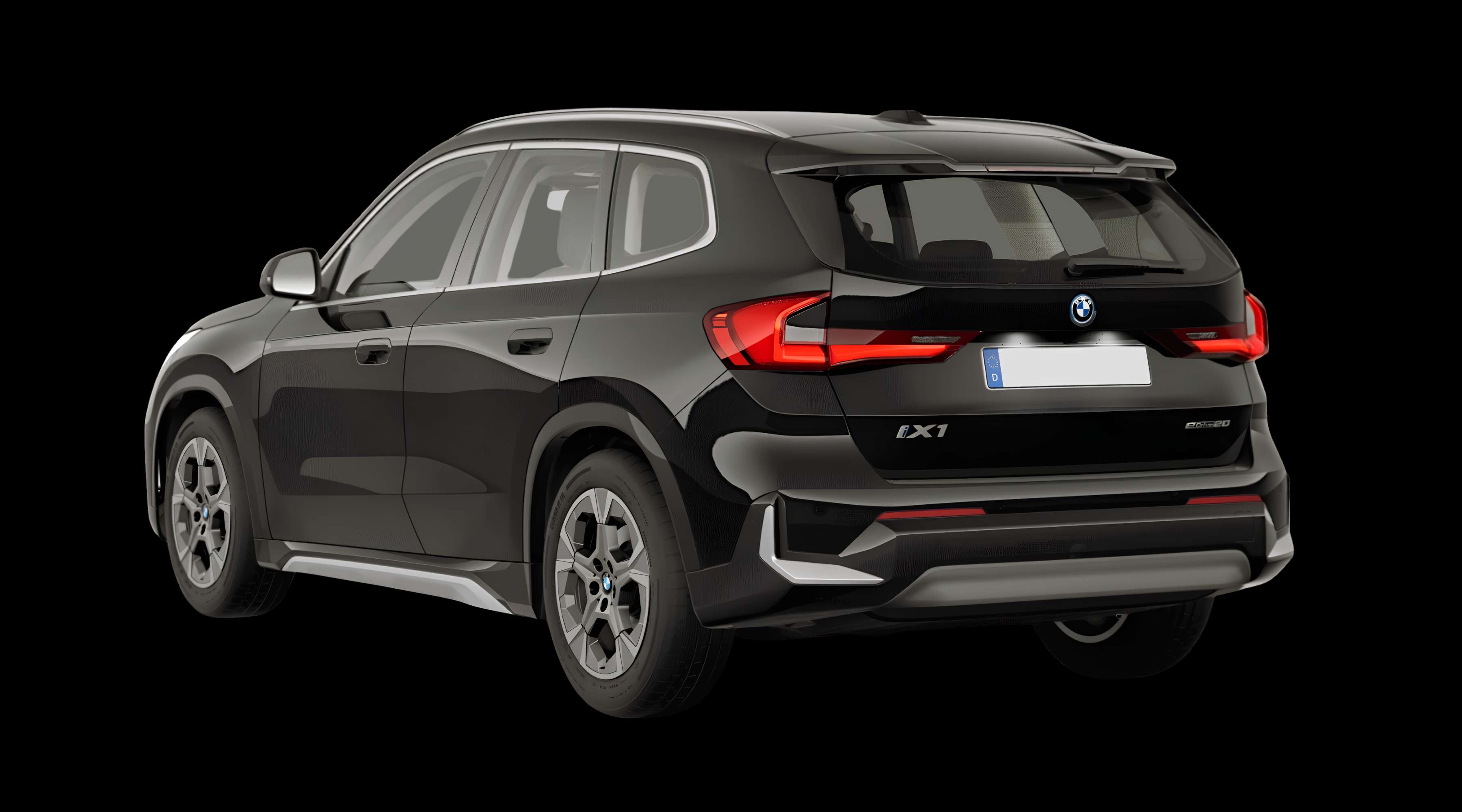 Schräge Heckansicht eines BMW iX1, freigestellt