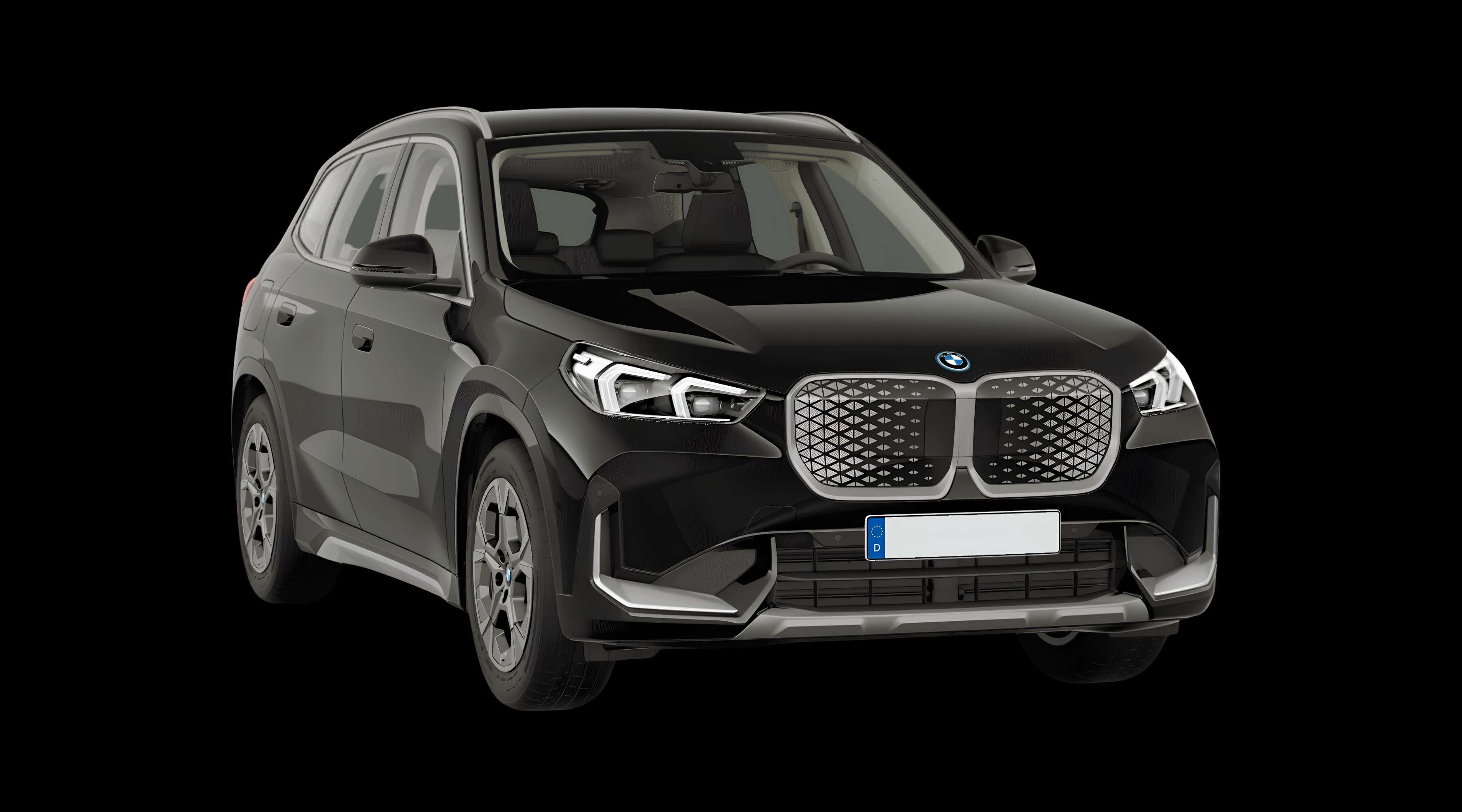 Schräge Frontansicht eines BMW iX1, freigestellt