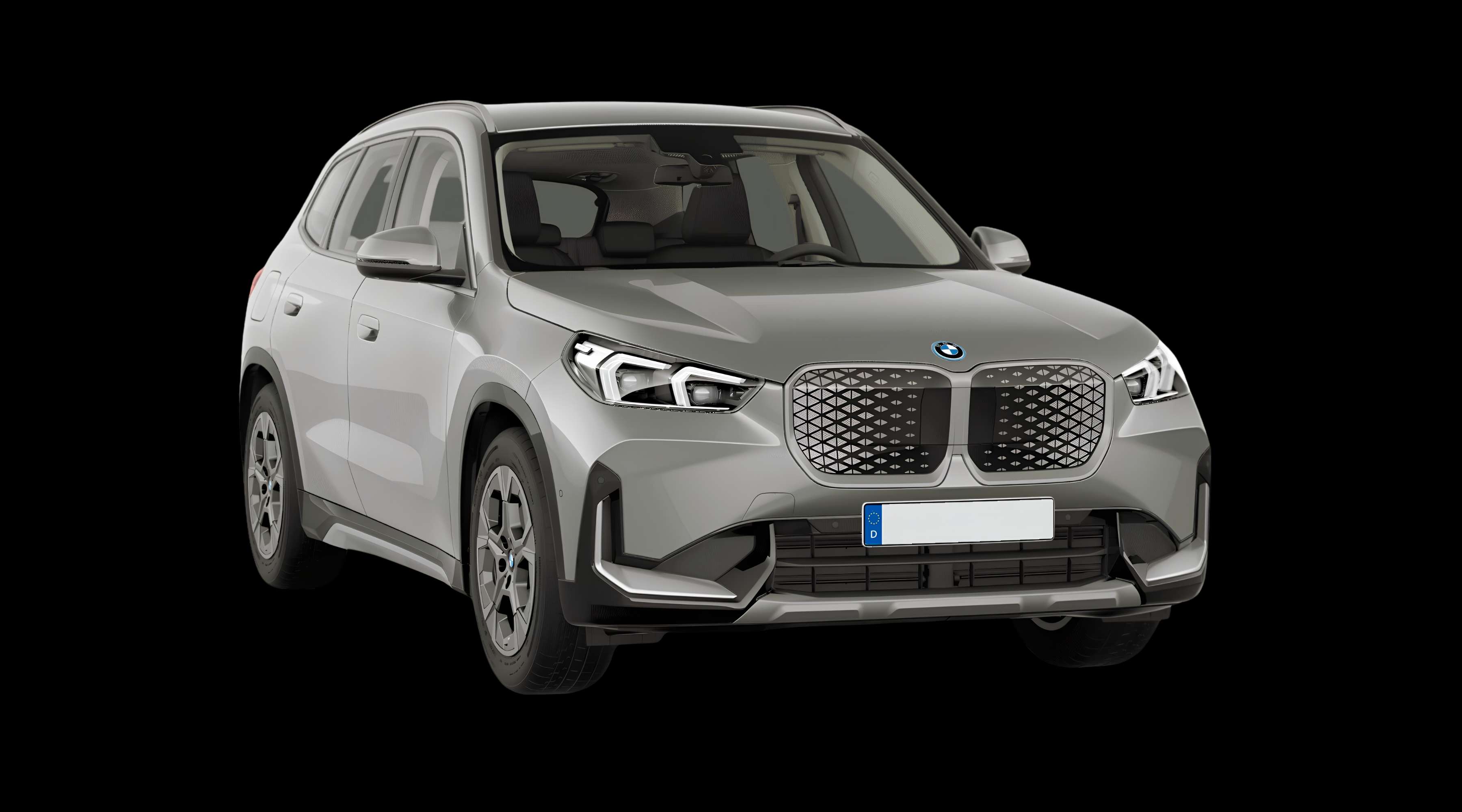 Schräge Frontansicht eines BMW iX1, freigestellt