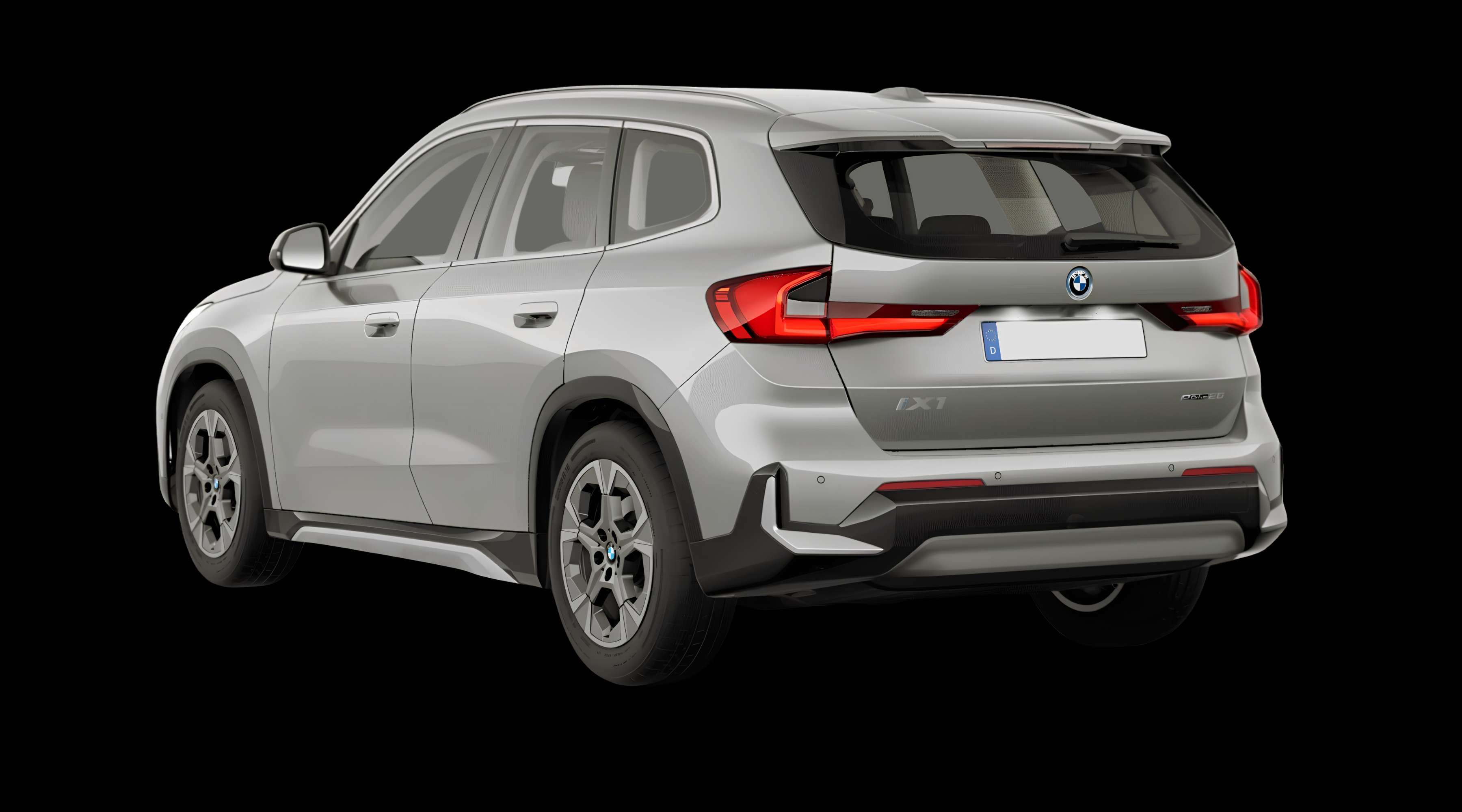 Schräge Heckansicht eines BMW iX1, freigestellt