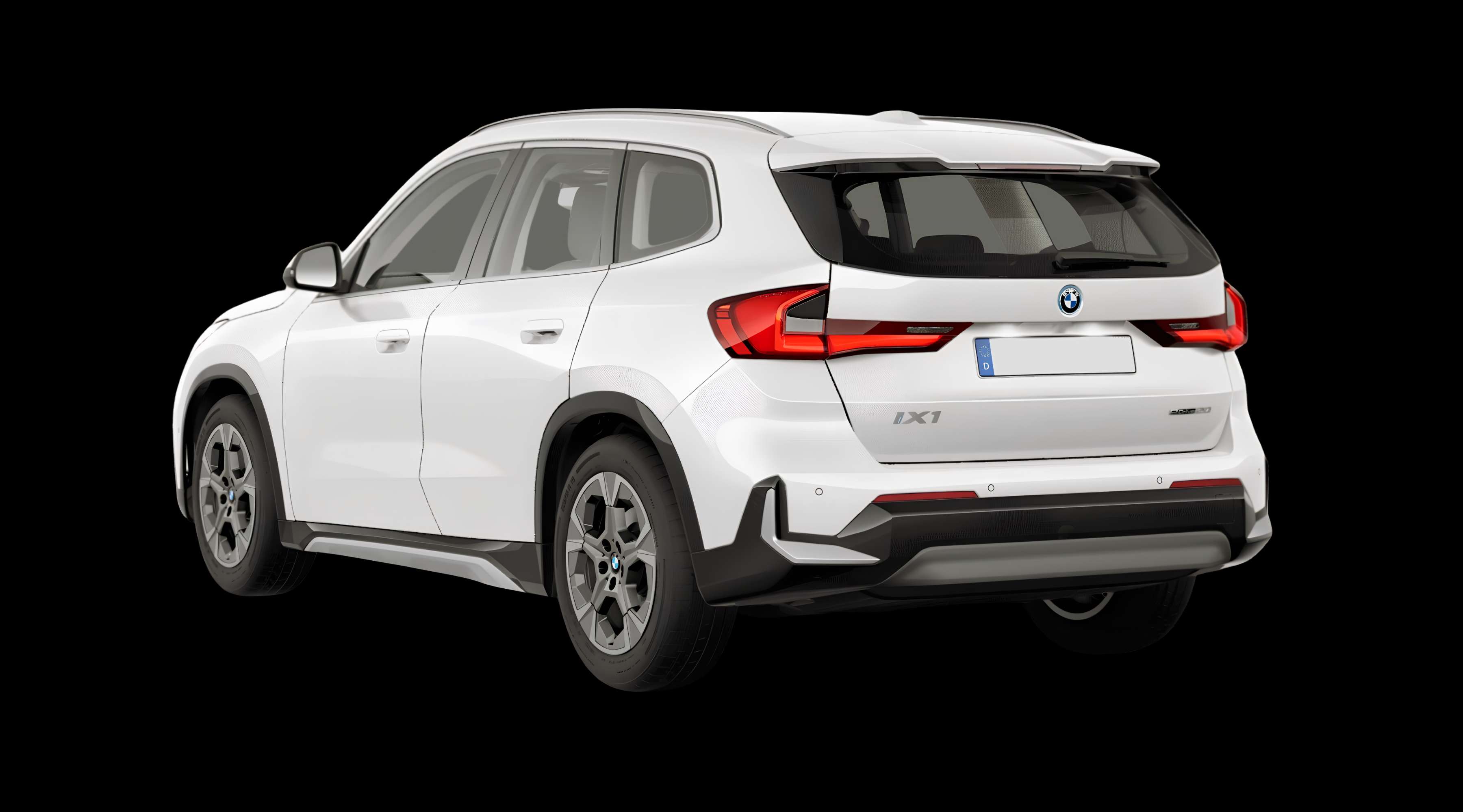 Schräge Heckansicht eines BMW iX1, freigestellt