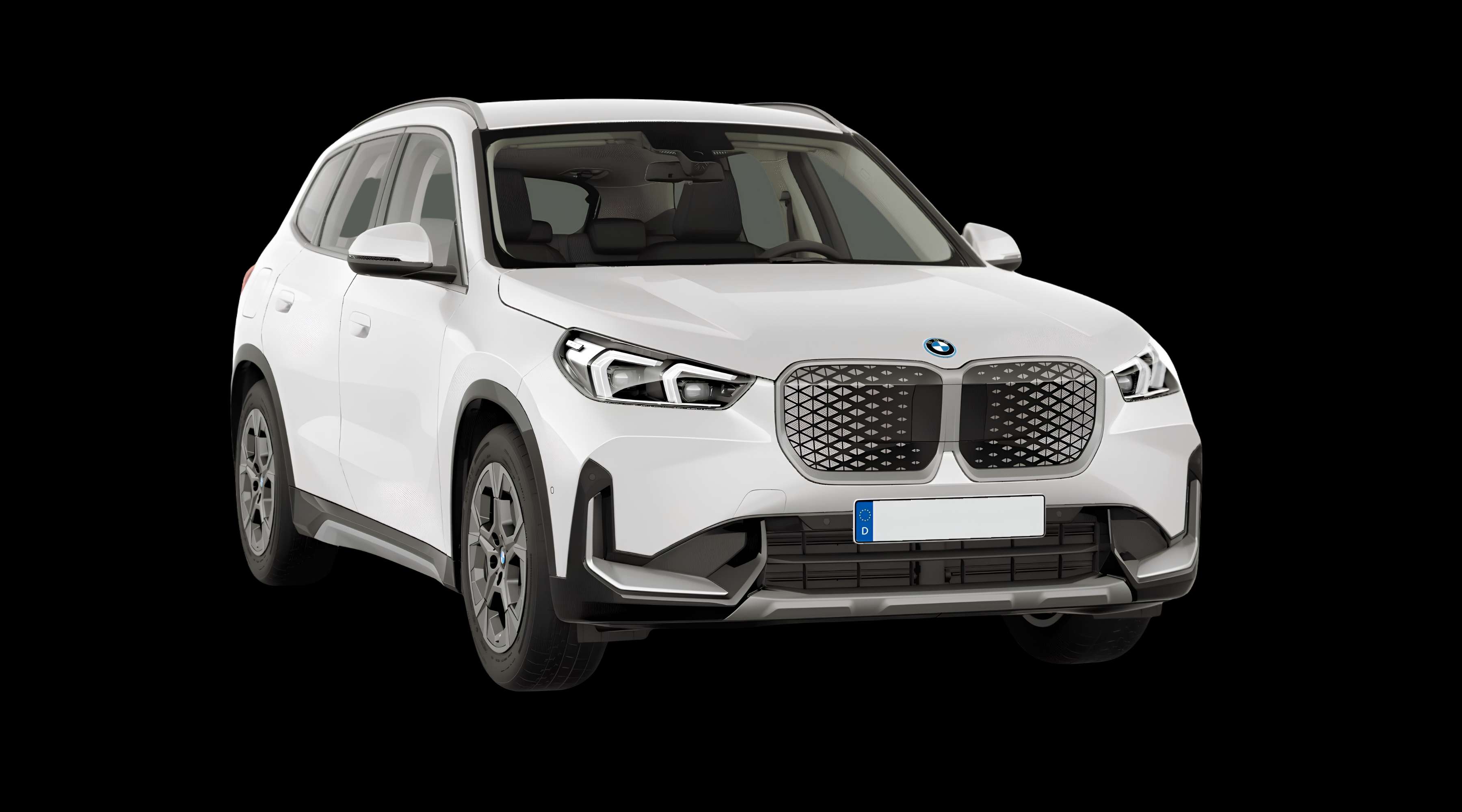 Schräge Frontansicht eines BMW iX1, freigestellt
