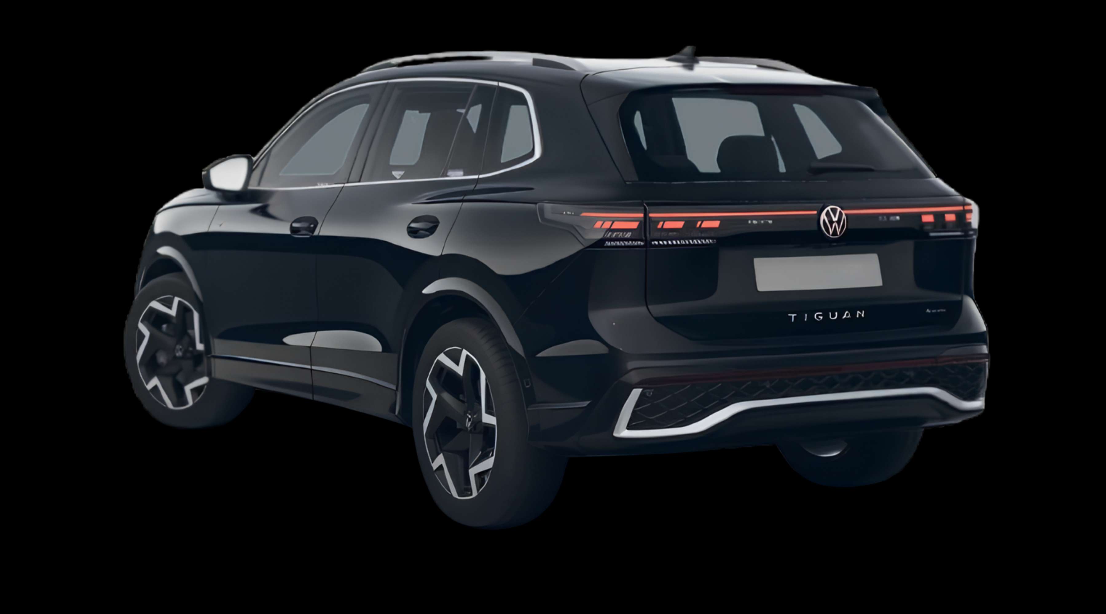 Schräge Heckansicht eines Volkswagen Tiguan, freigestellt