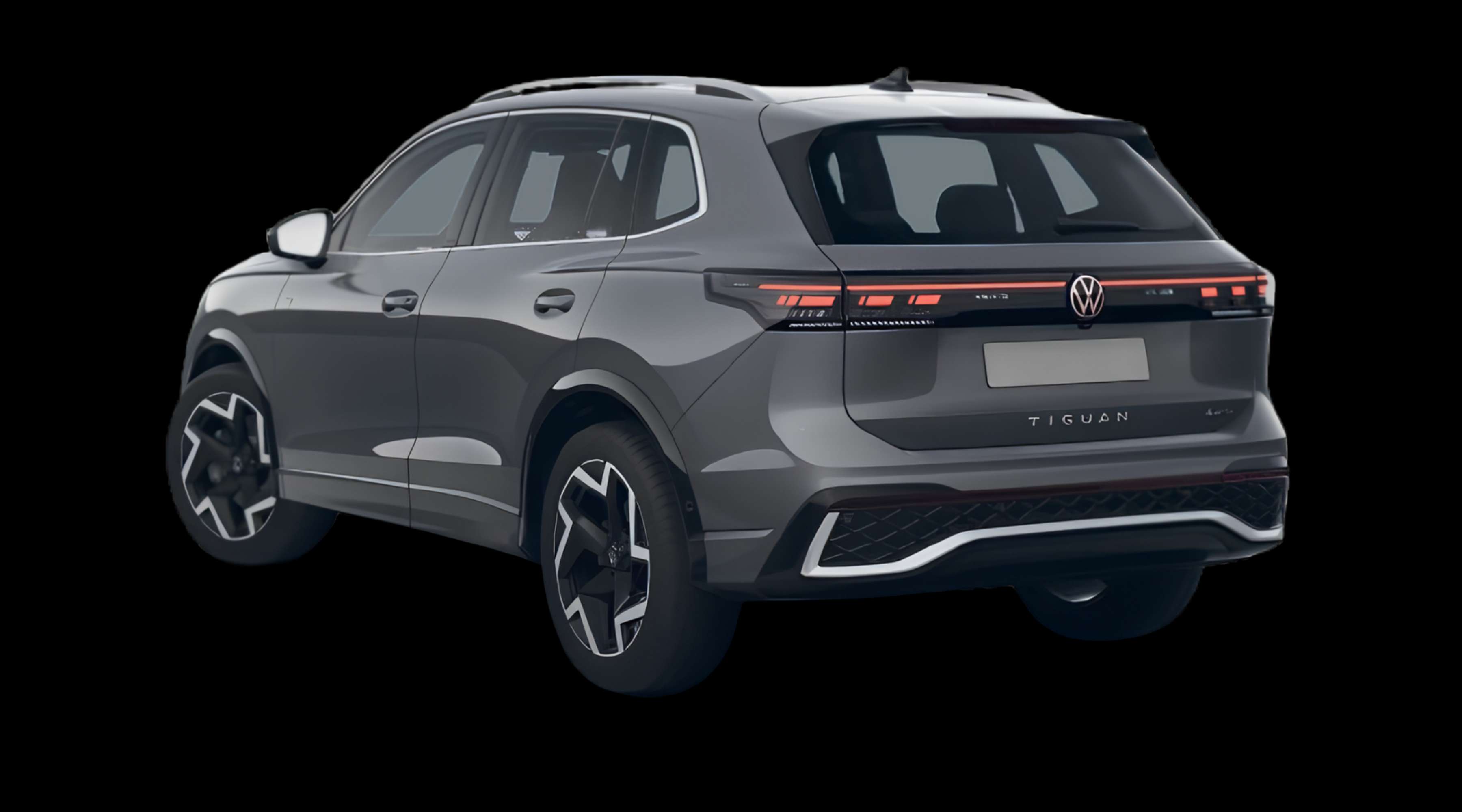 Schräge Heckansicht eines Volkswagen Tiguan, freigestellt