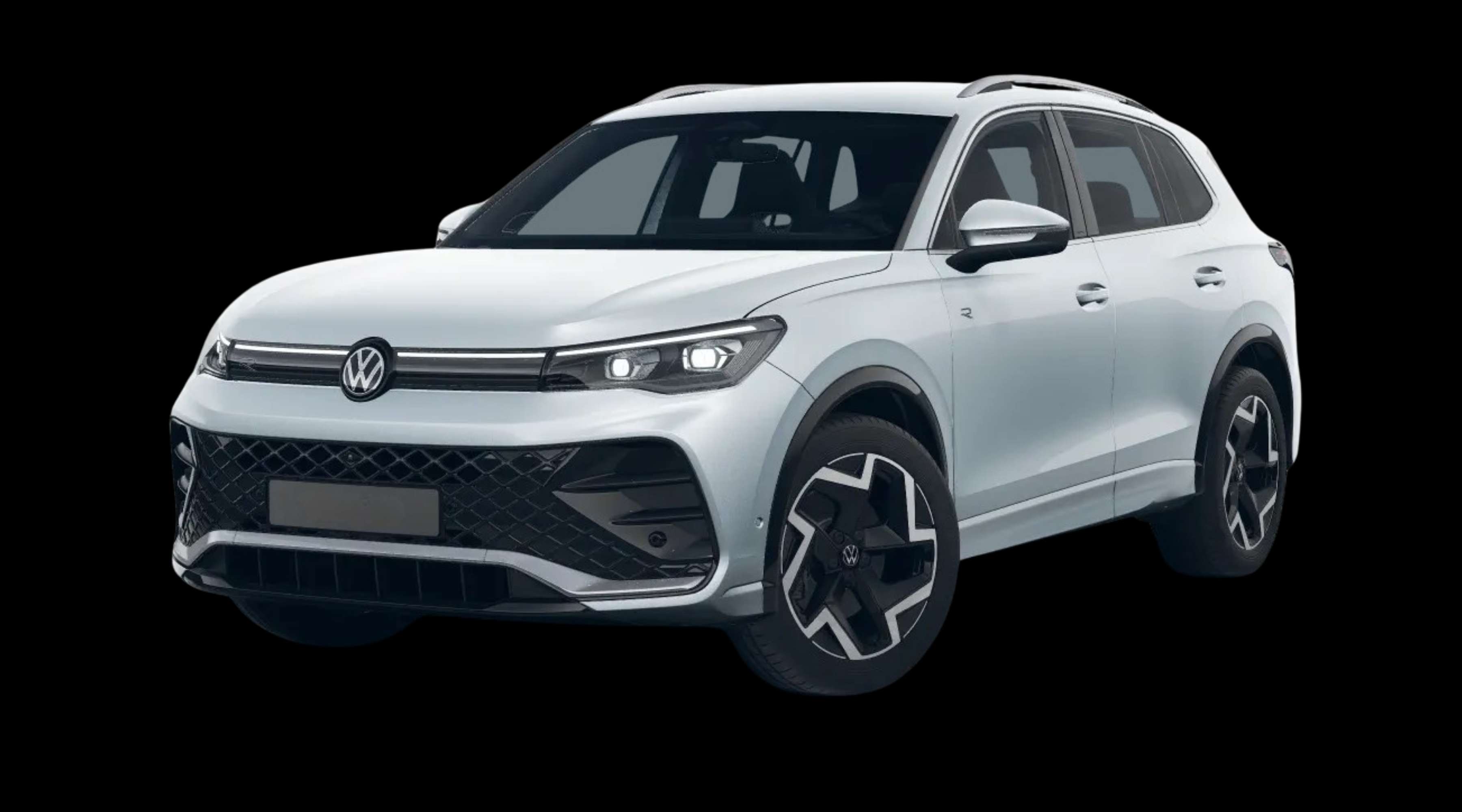 Schräge Frontansicht eines Volkswagen Tiguan, freigestellt