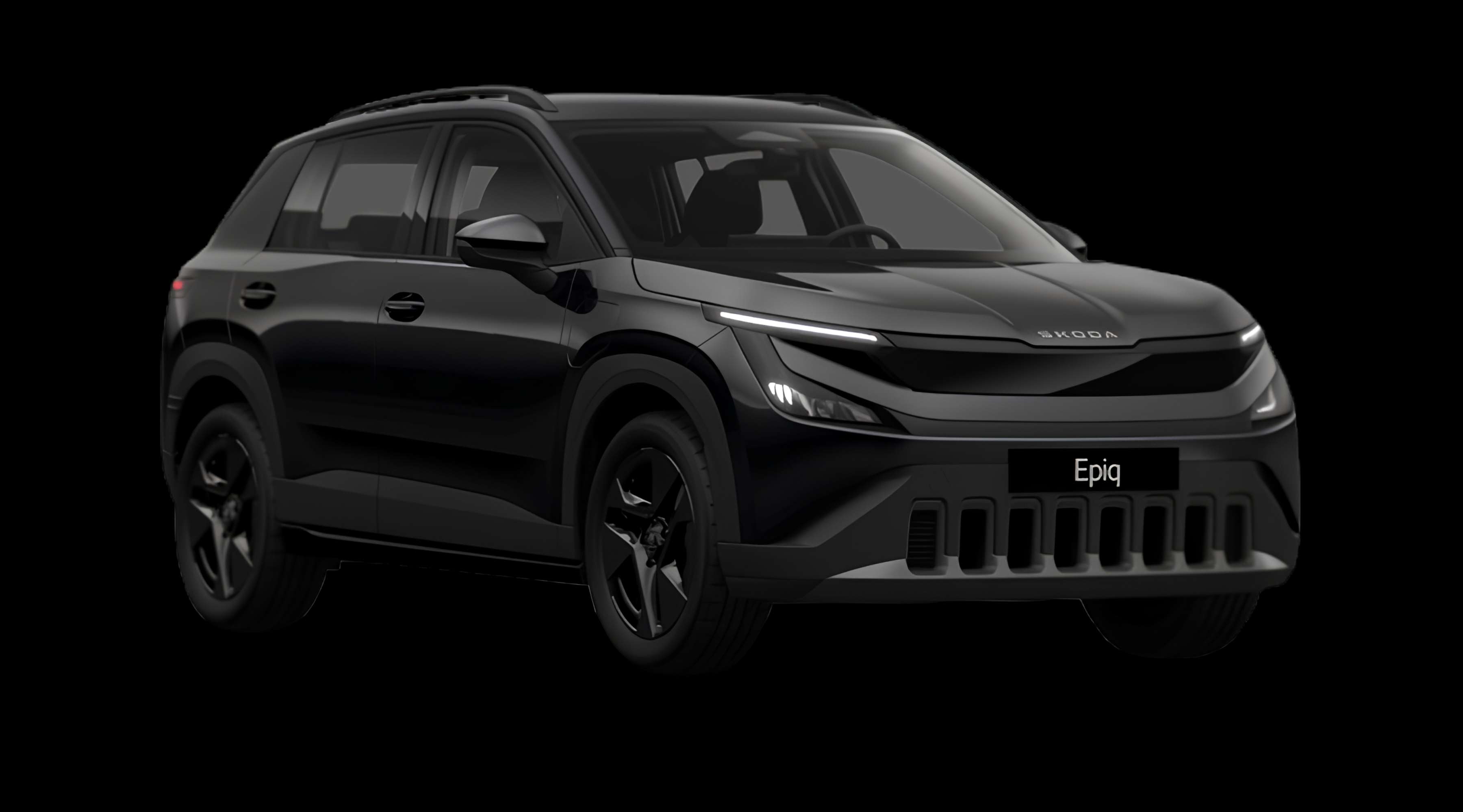 Schräge Frontansicht eines Skoda Epiq, freigestellt