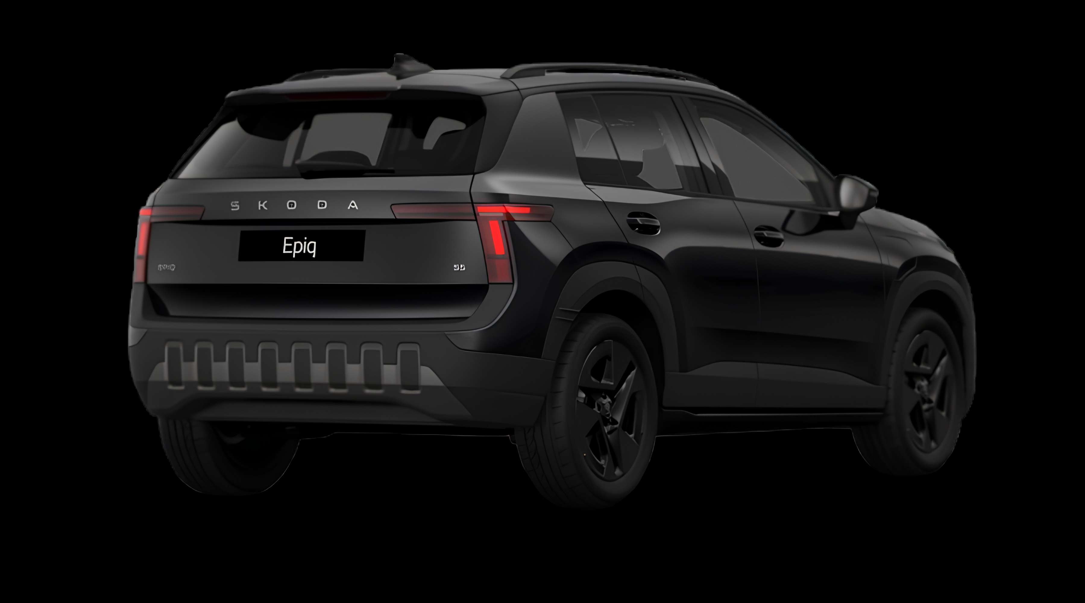 Schräge Heckansicht eines Skoda Epiq, freigestellt