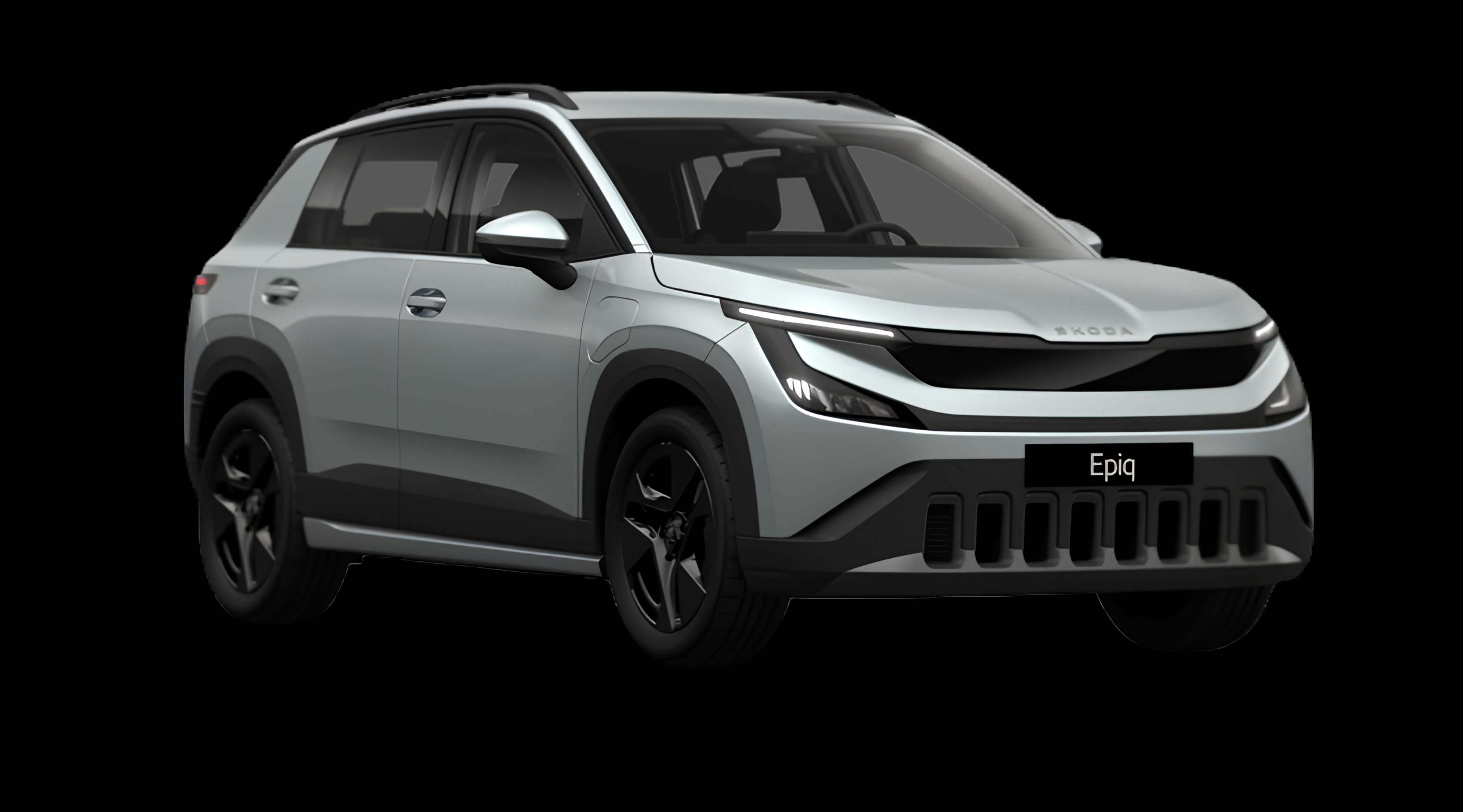 Schräge Frontansicht eines Skoda Epiq, freigestellt
