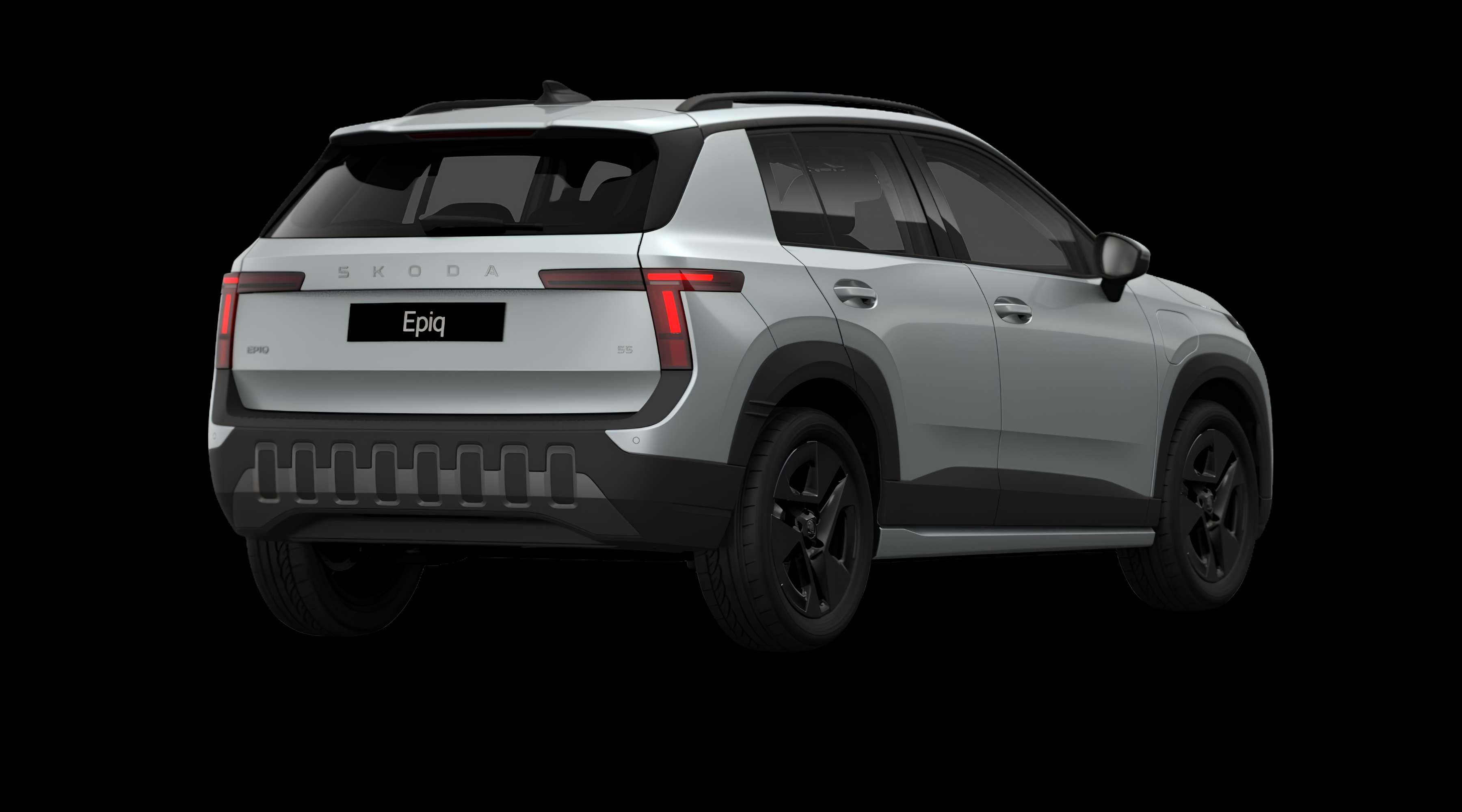 Schräge Heckansicht eines Skoda Epiq, freigestellt