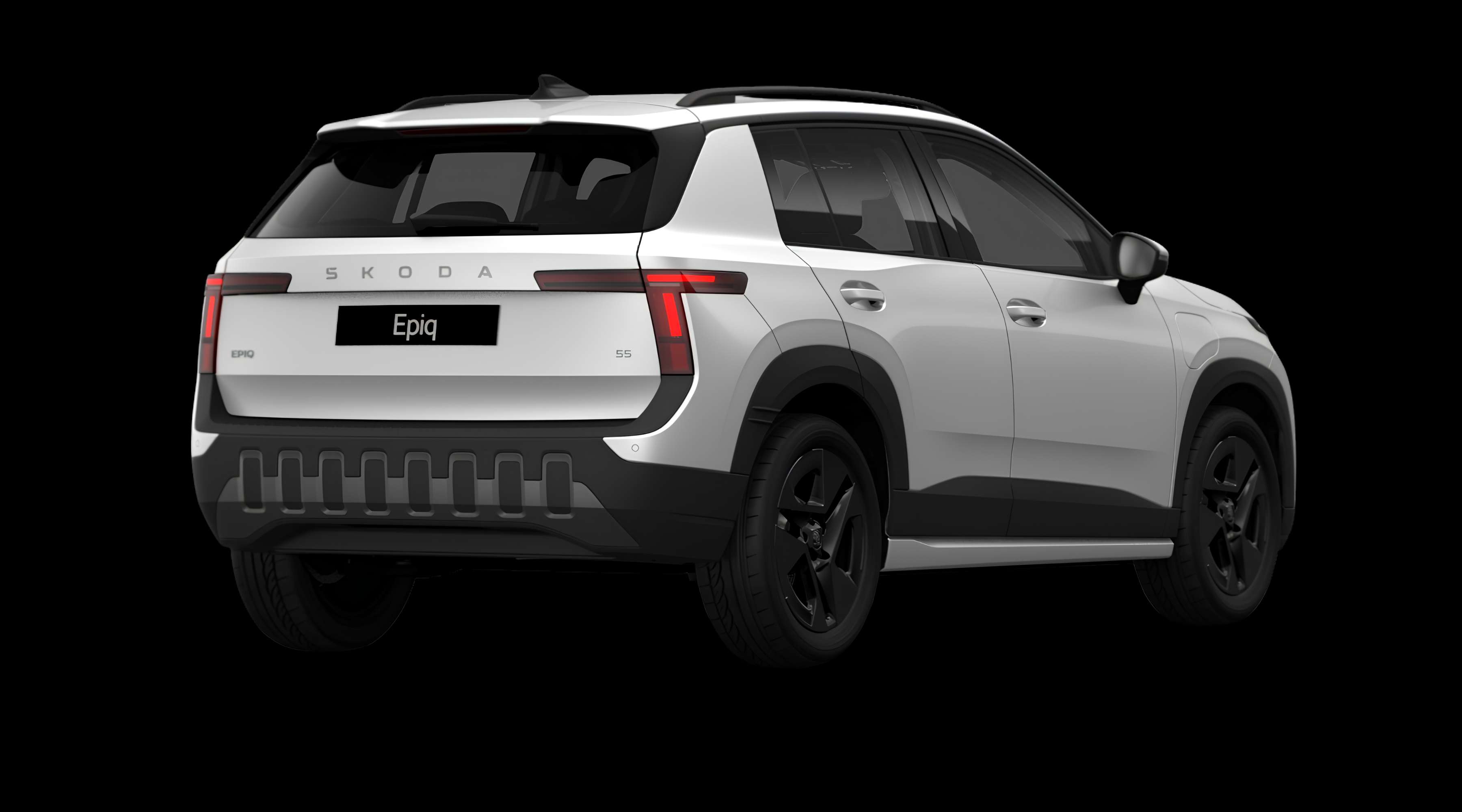 Schräge Heckansicht eines Skoda Epiq, freigestellt