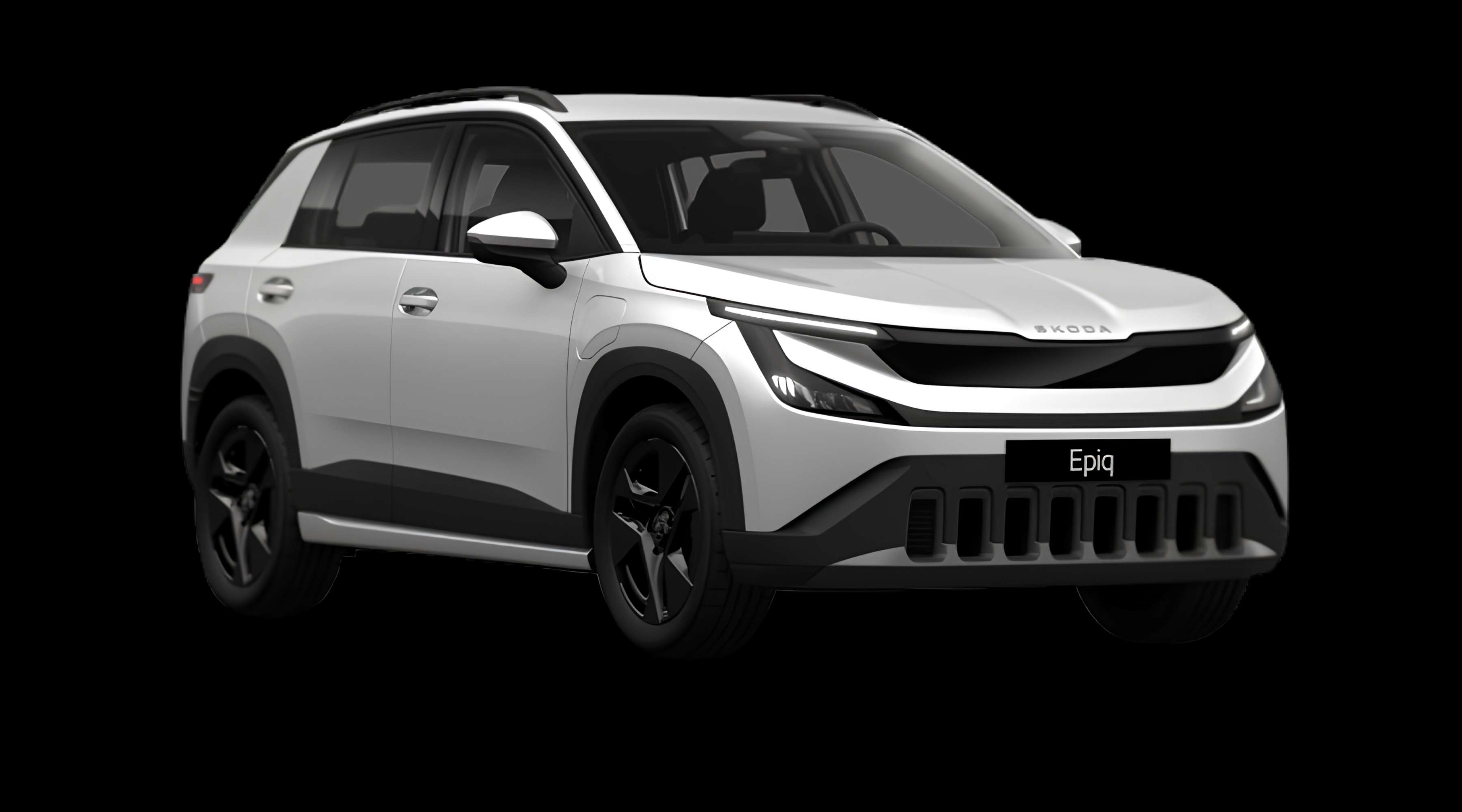 Schräge Frontansicht eines Skoda Epiq, freigestellt