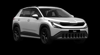 Schräge Frontansicht auf einen Skoda Epiq Essence, freigestellt