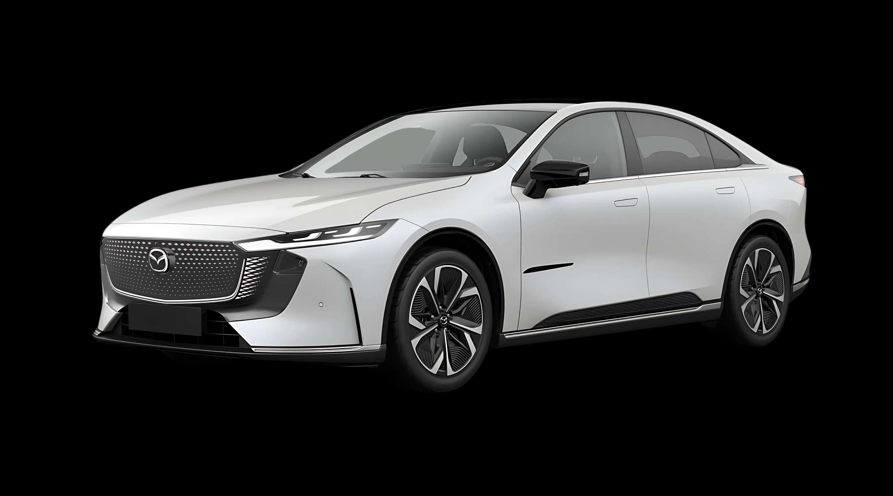 Schräge Frontansicht eines Mazda CX-6e, freigestellt