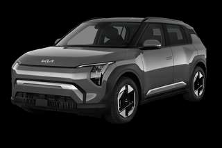 Schräge Frontansicht auf einen Kia EV3 Air, freigestellt