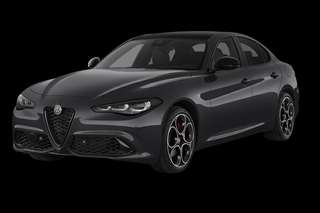 Schräge Frontansicht auf einen Alfa Romeo Giulia Veloce, freigestellt