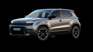 Schräge Frontansicht auf einen Jeep Avenger Summit, freigestellt