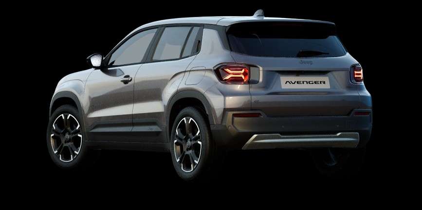 Schräge Heckansicht eines Jeep Avenger, freigestellt