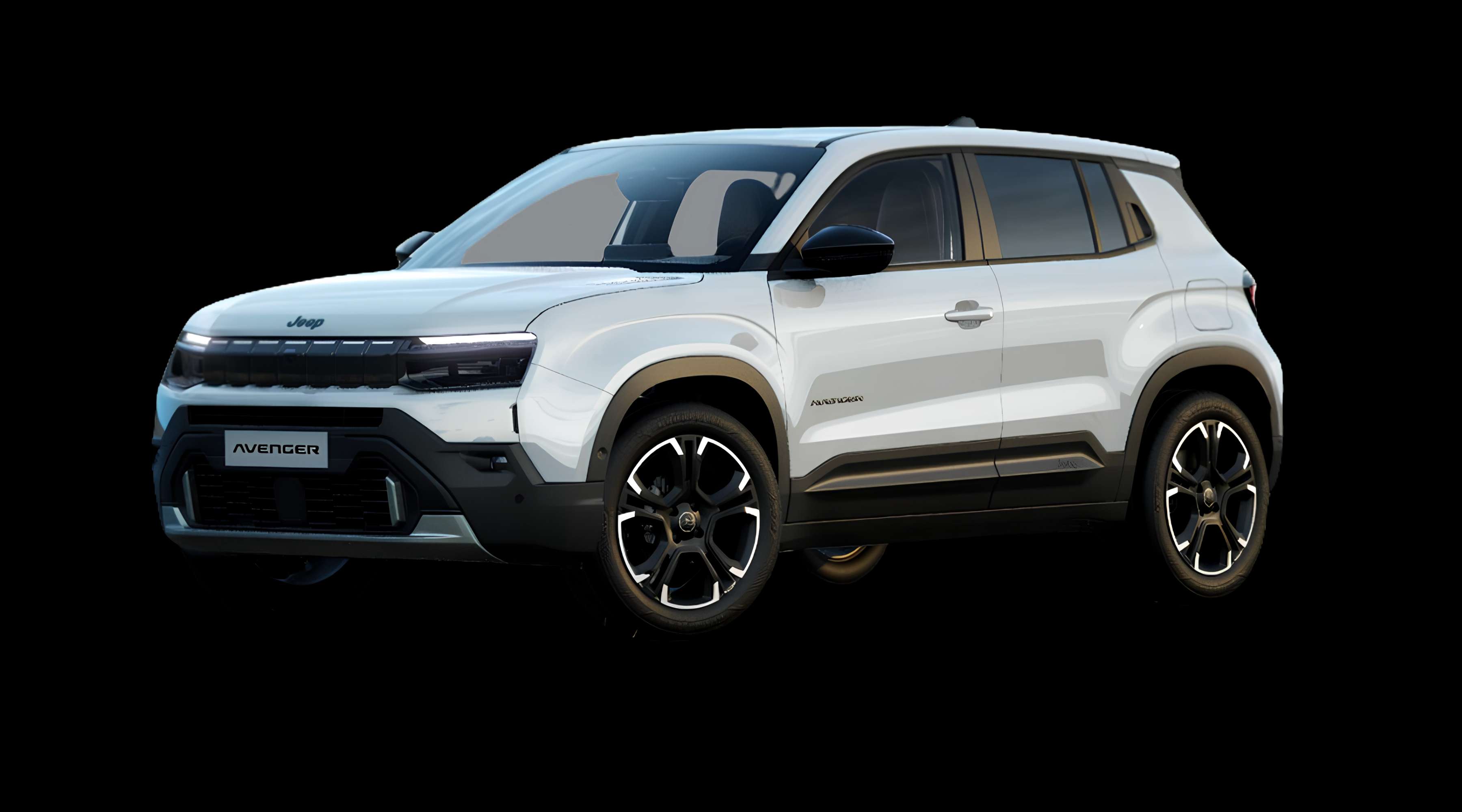Schräge Frontansicht eines Jeep Avenger, freigestellt