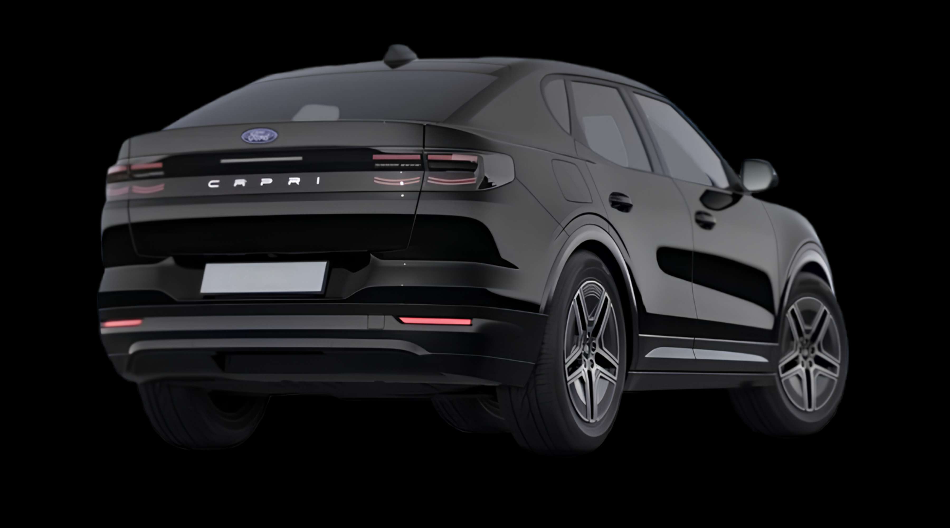 Schräge Heckansicht eines Ford Capri, freigestellt