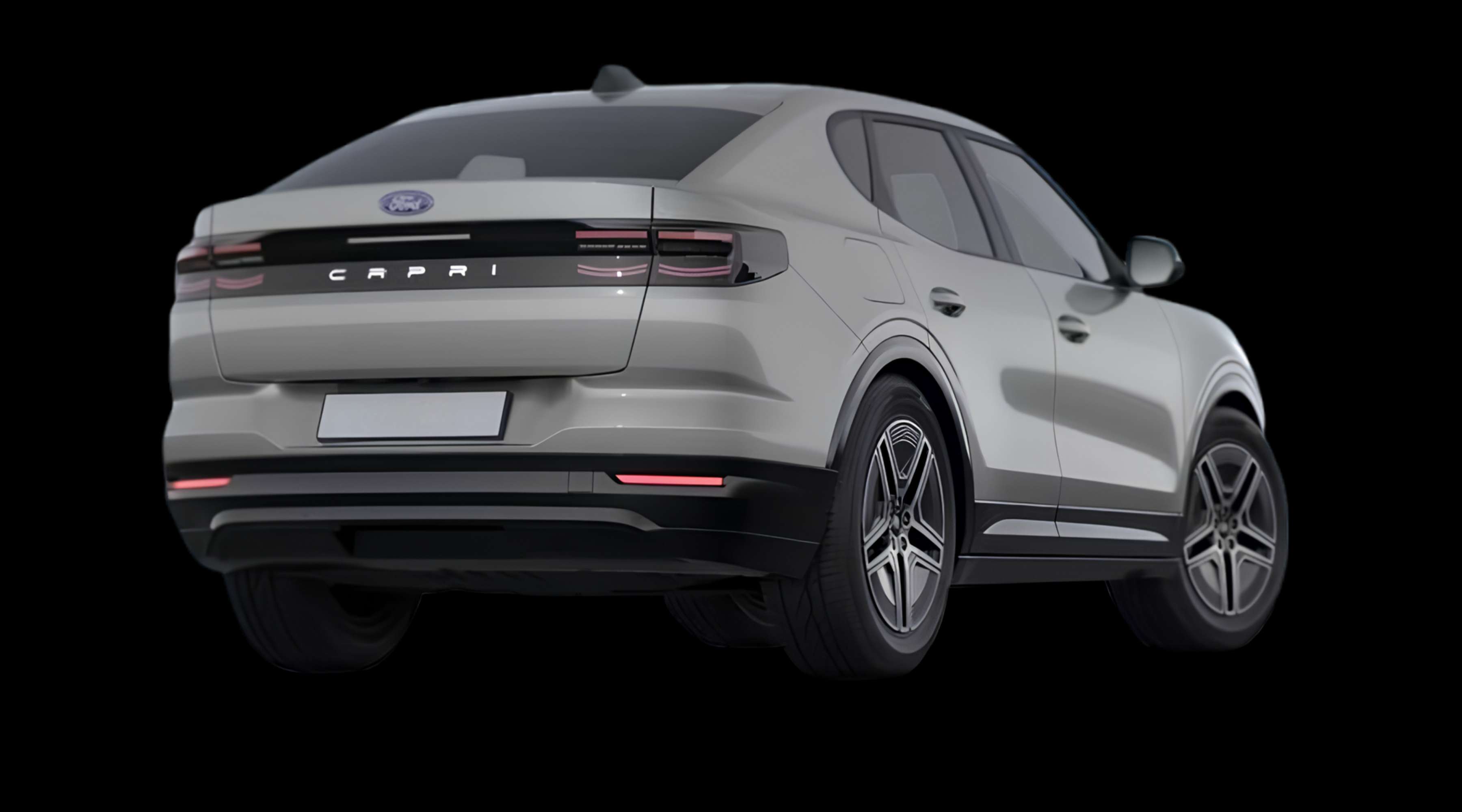 Schräge Heckansicht eines Ford Capri, freigestellt