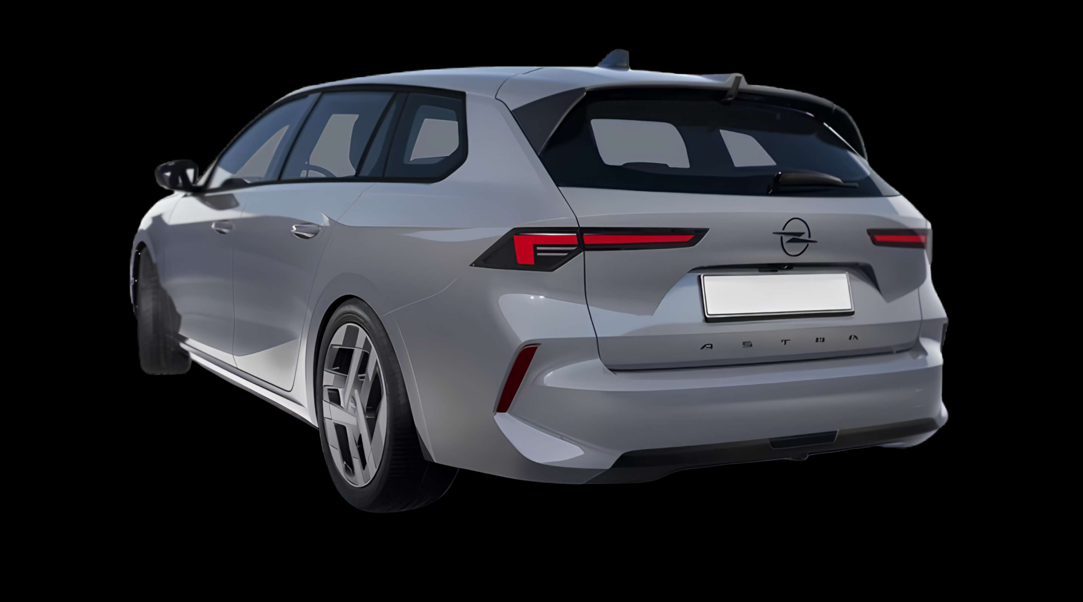 Schräge Heckansicht eines Opel Astra Electric, freigestellt