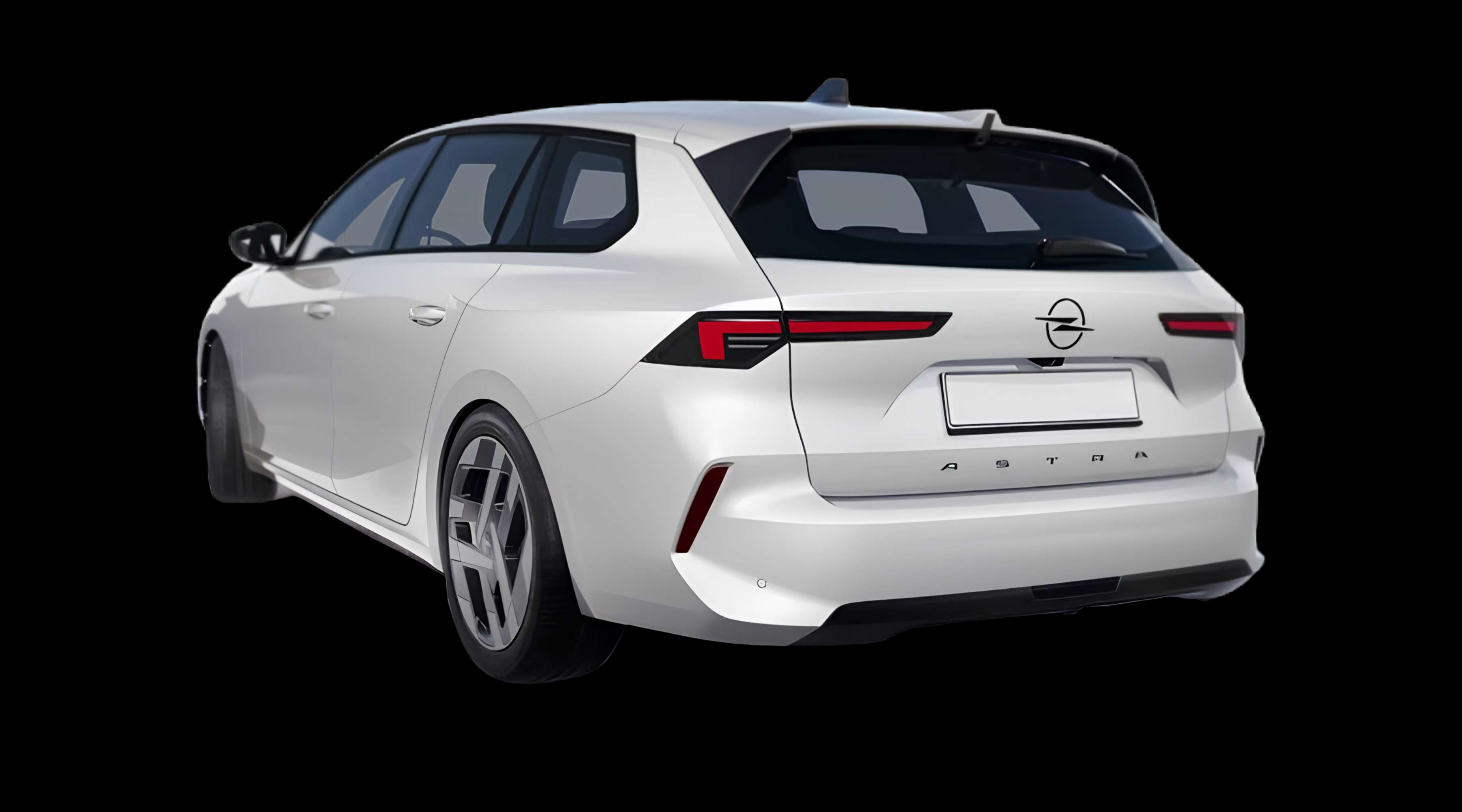 Schräge Heckansicht eines Opel Astra Electric, freigestellt