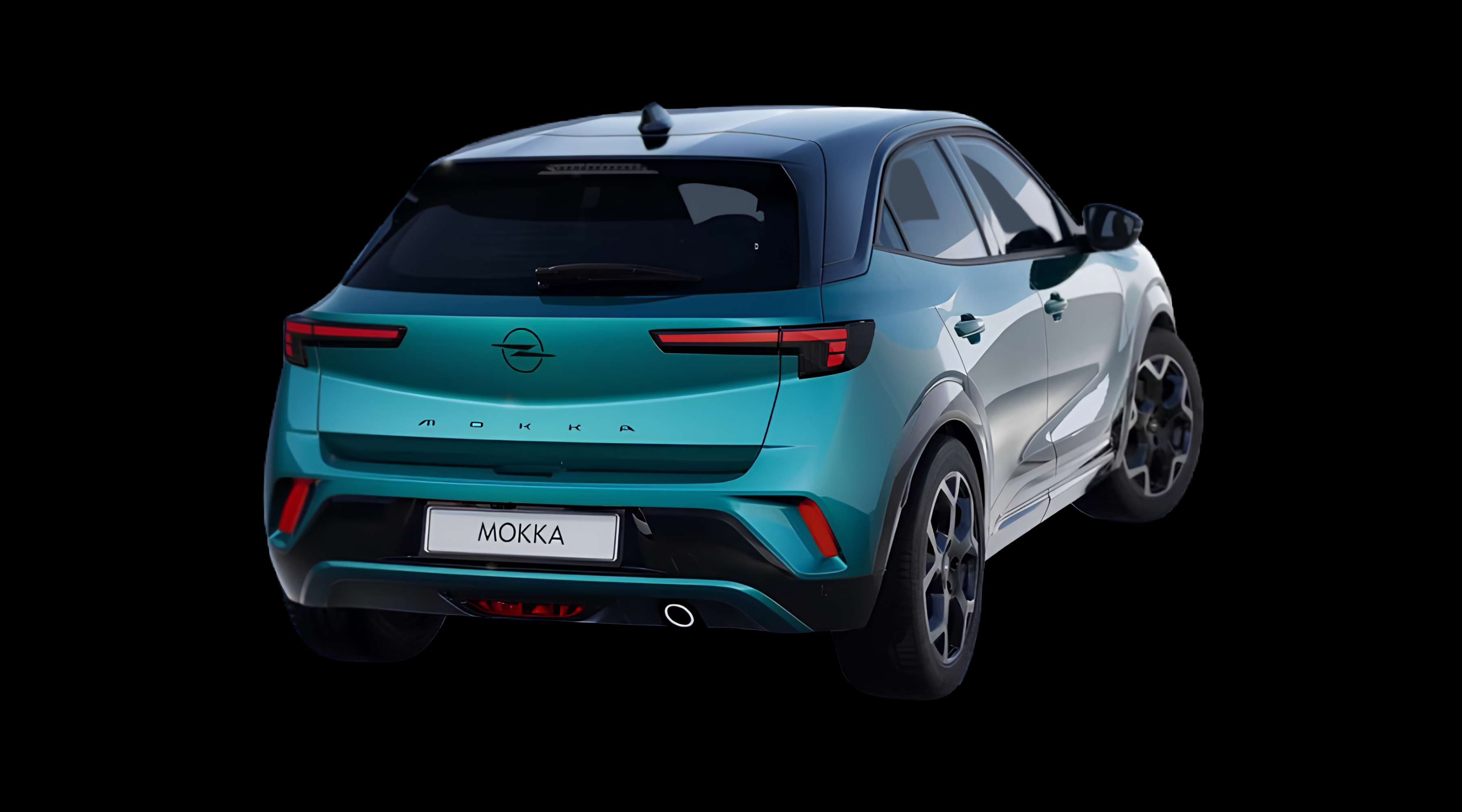 Schräge Heckansicht eines Opel Mokka, freigestellt