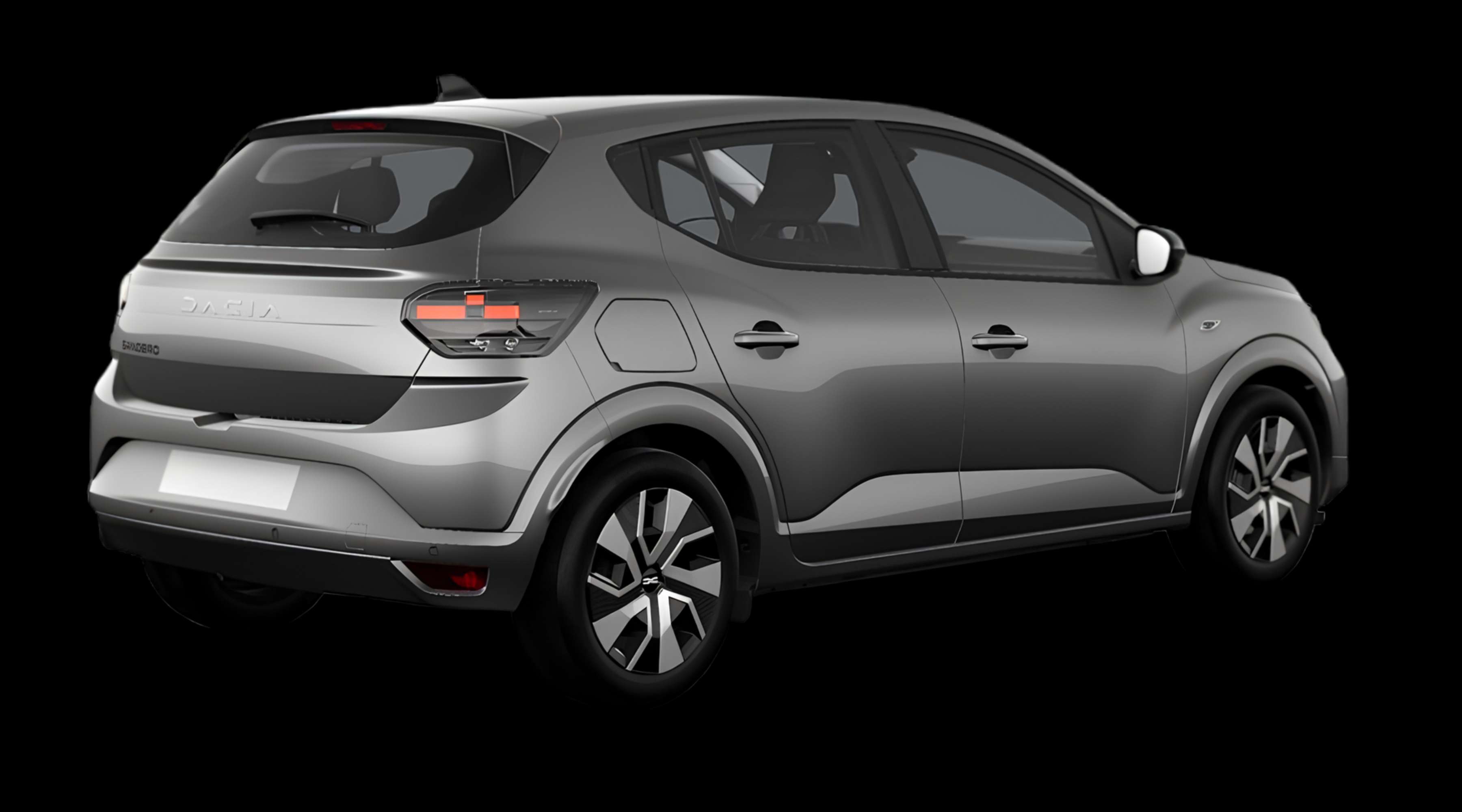 Schräge Heckansicht eines Dacia Sandero, freigestellt