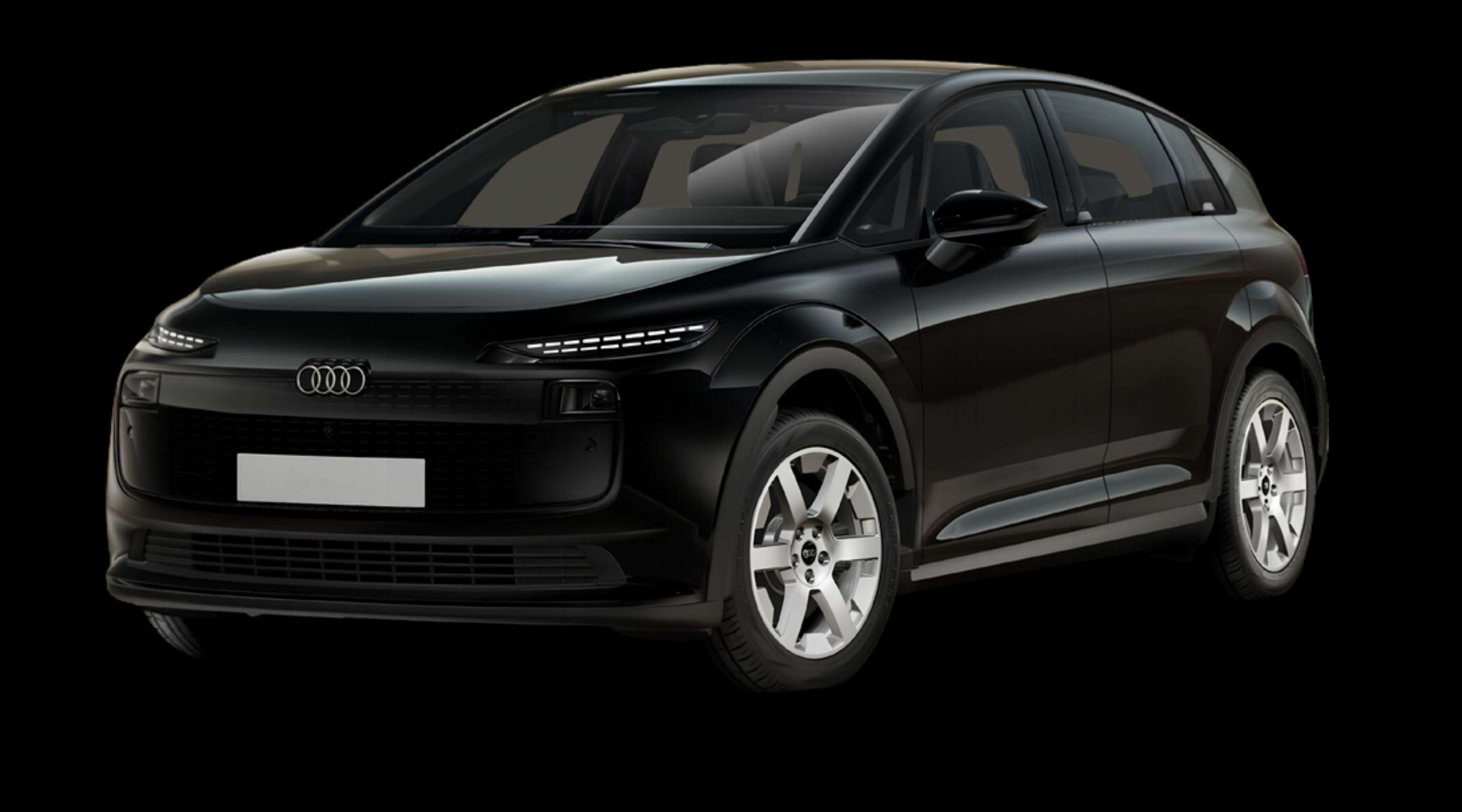 Schräge Frontansicht eines Audi A2 e-tron, freigestellt
