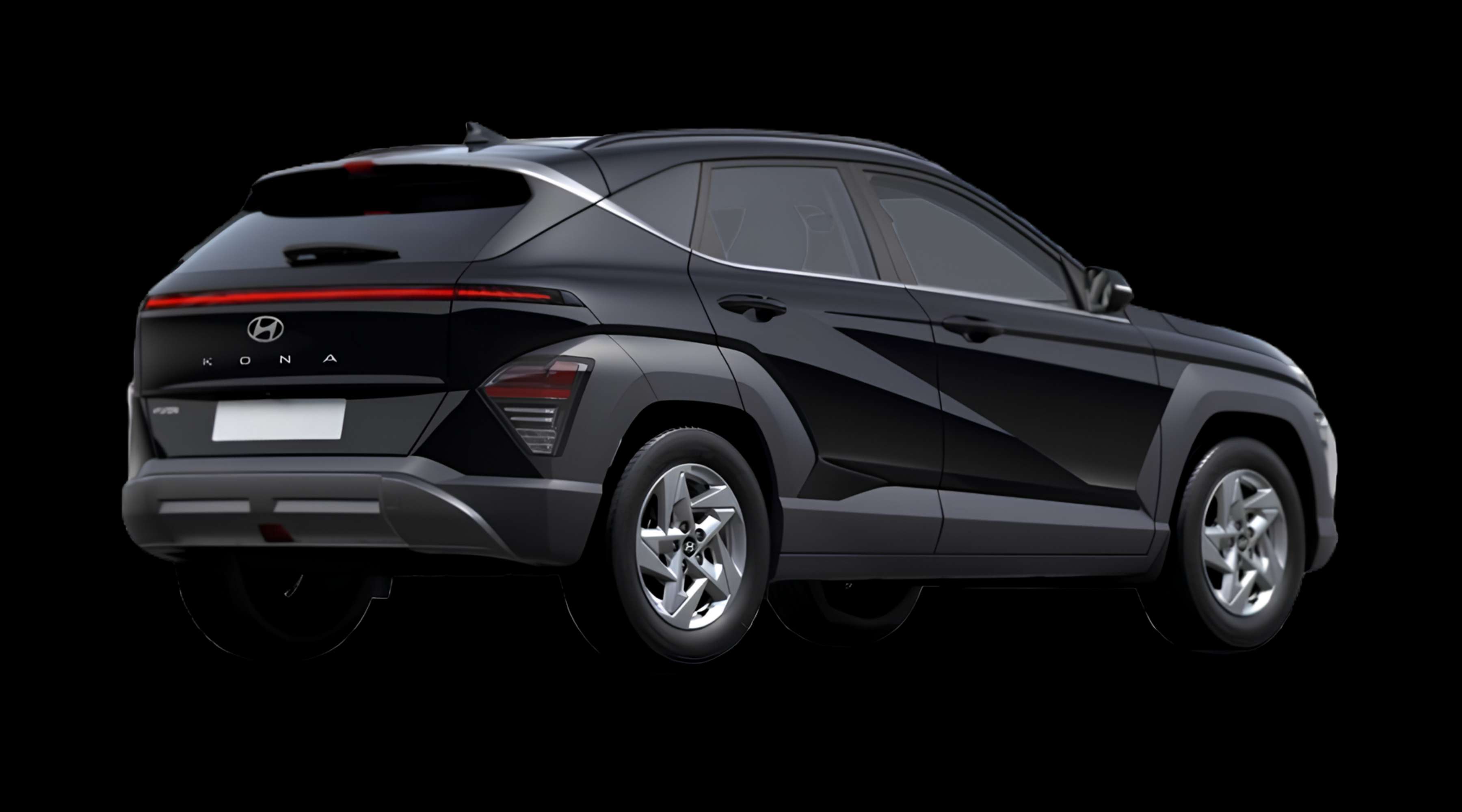 Schräge Heckansicht eines Hyundai Kona, freigestellt