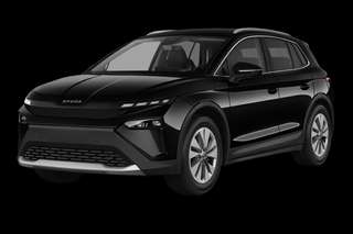 Schräge Frontansicht auf einen Skoda Elroq Essence, freigestellt