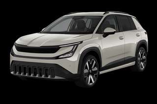 Schräge Frontansicht auf einen Skoda Epiq Selection, freigestellt
