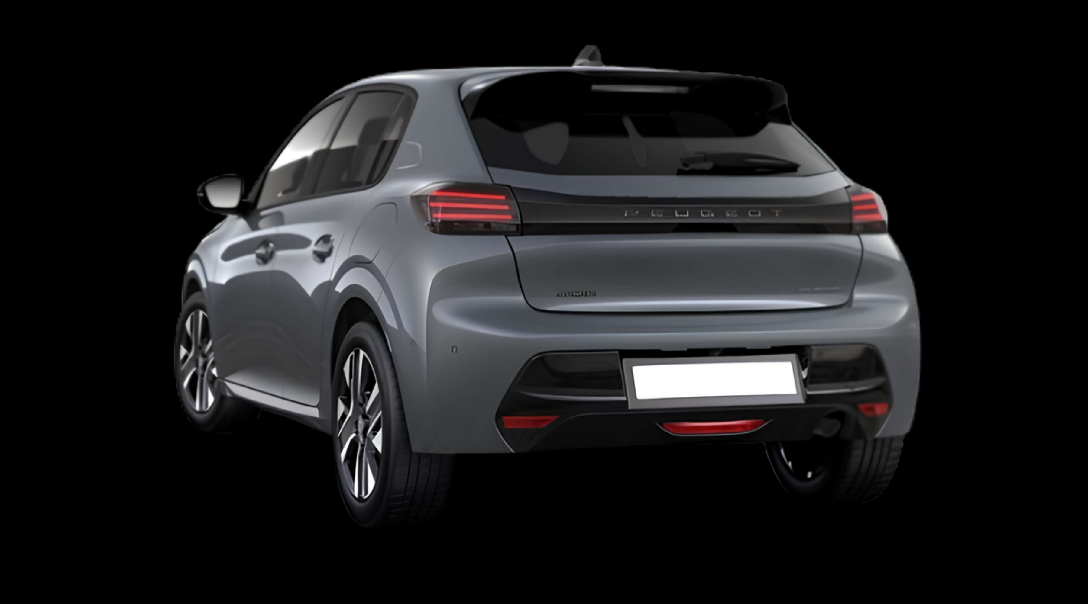 Schräge Heckansicht eines Peugeot 208, freigestellt