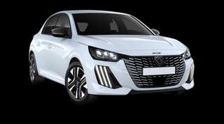 Schräge Frontansicht auf einen Peugeot 208 Allure, freigestellt