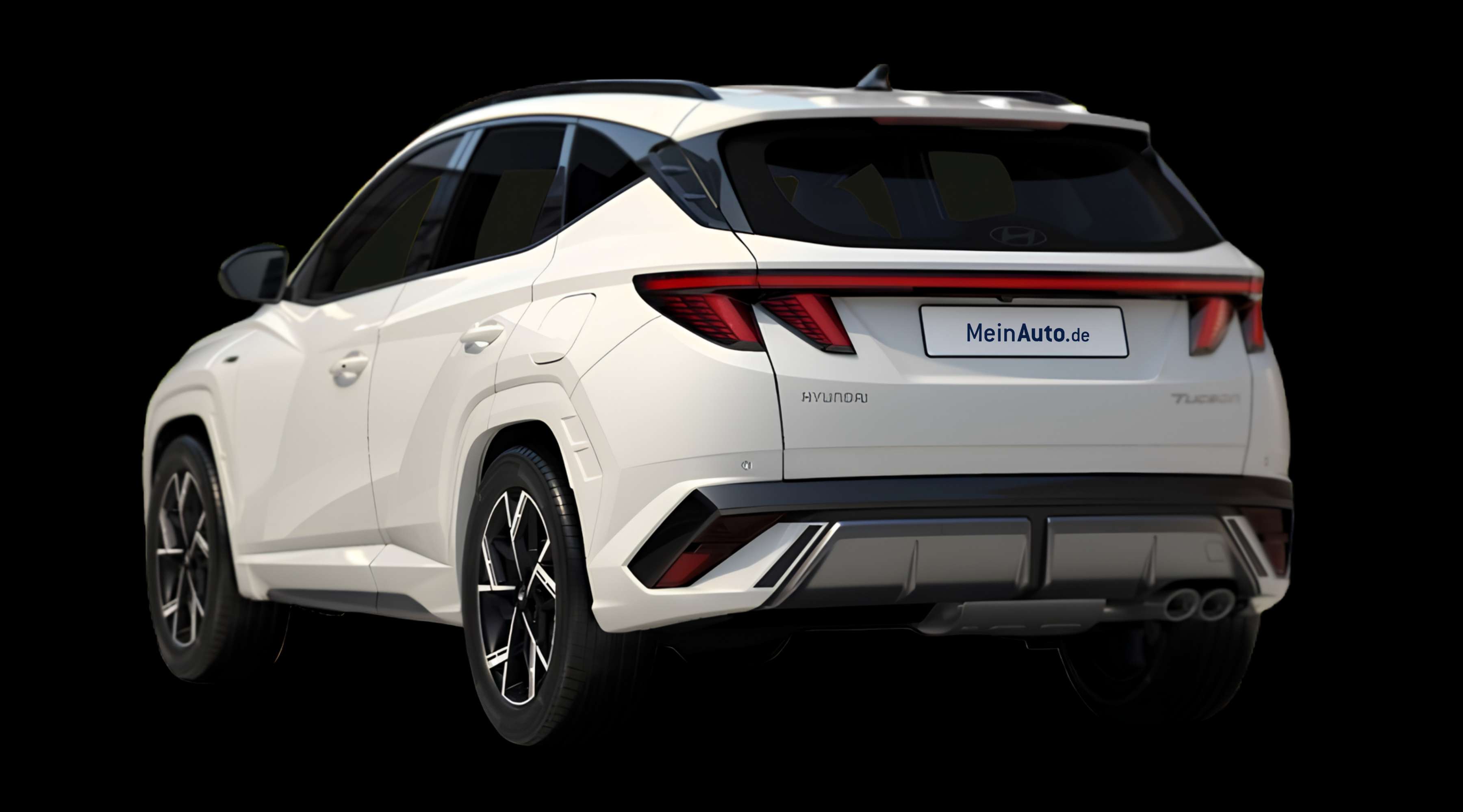 Schräge Heckansicht eines Hyundai Tucson, freigestellt