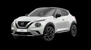 Schräge Frontansicht auf einen Nissan JUKE N-DESIGN, freigestellt