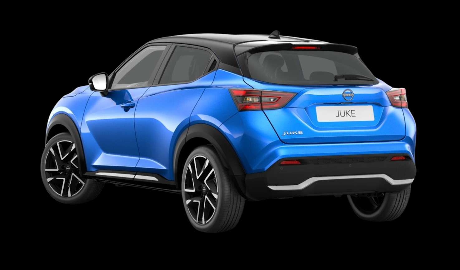 Schräge Heckansicht eines Nissan JUKE, freigestellt