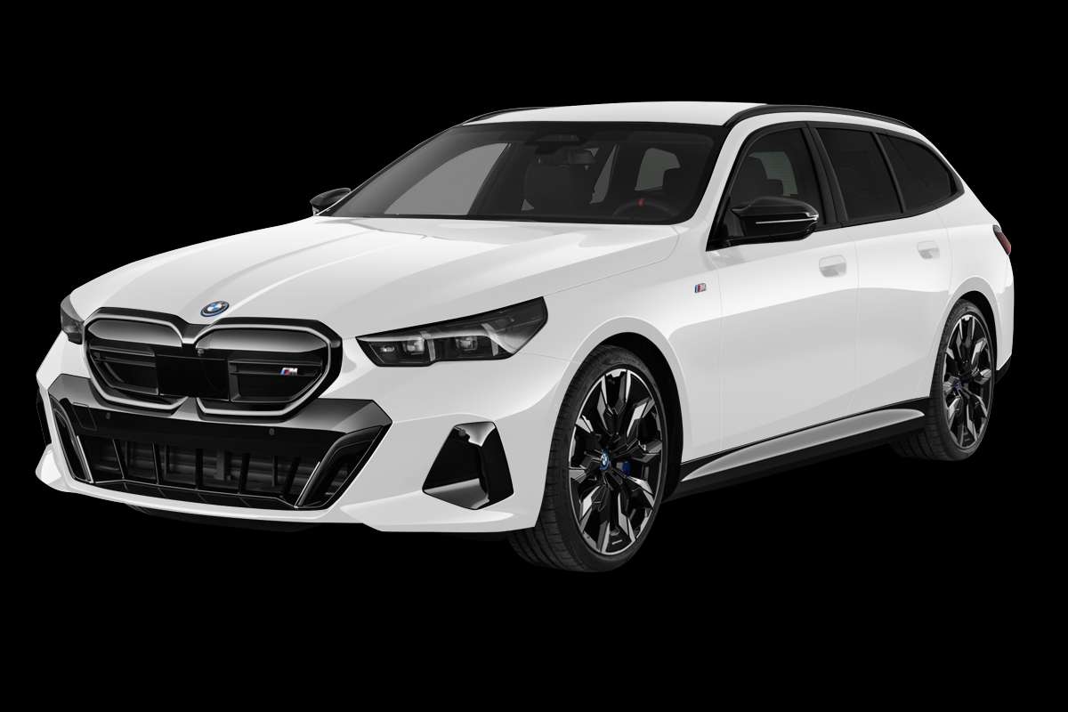 Schräge Frontansicht eines BMW i5, freigestellt